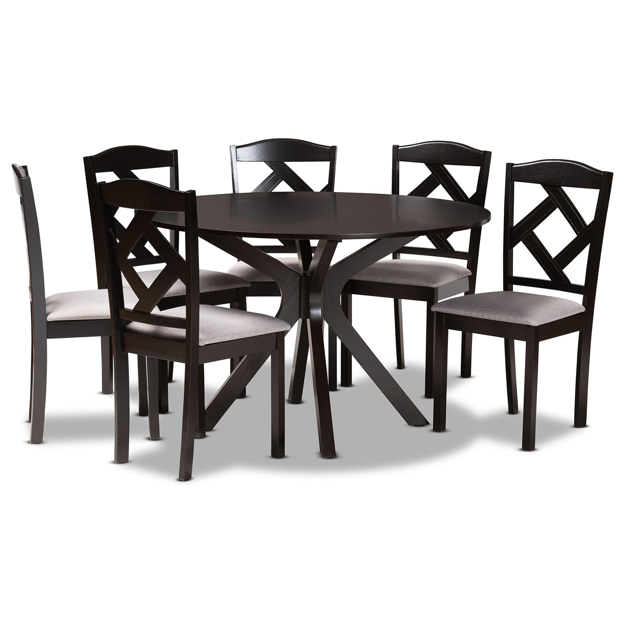 Carlin Modern Transitional Fabric Upholstered and Finished Wood 7-Piece Dining Set