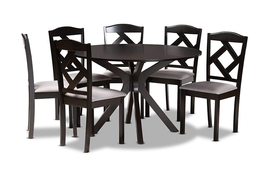 Carlin Modern Transitional Fabric Upholstered and Finished Wood 7-Piece Dining Set