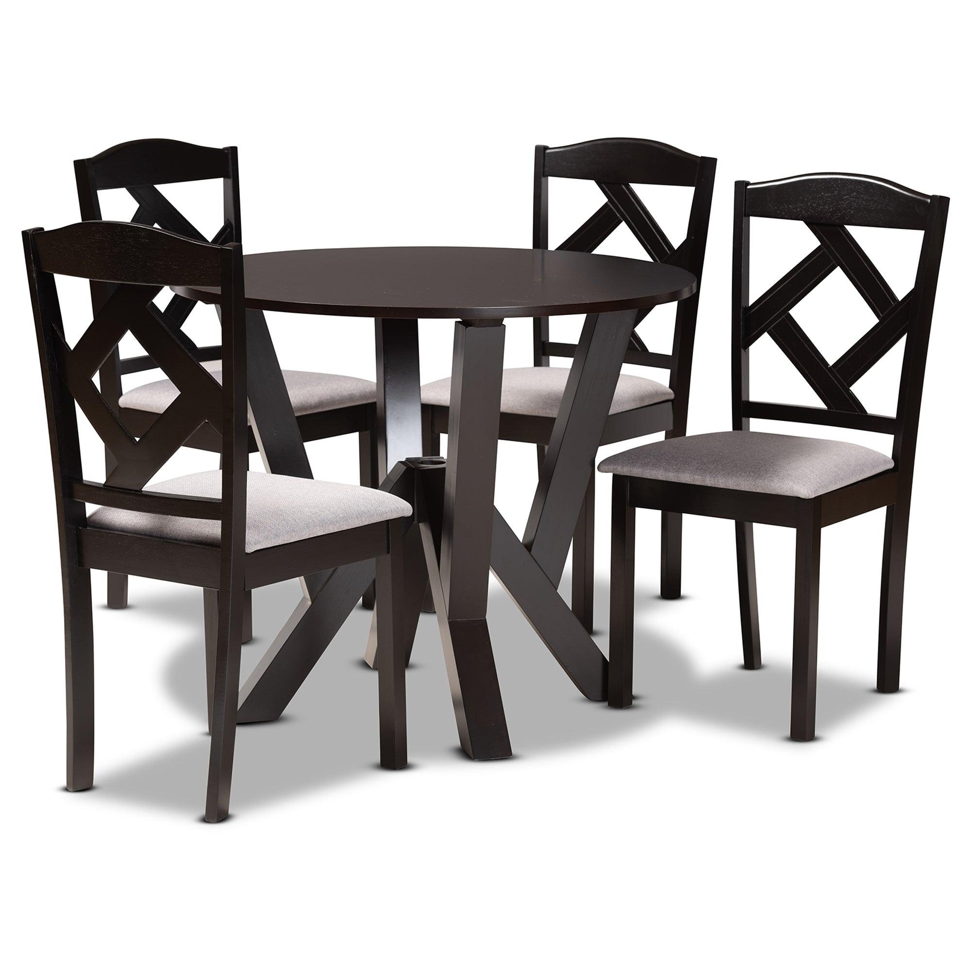 Riona Modern Transitional Fabric Upholstered and Finished Wood 5-Piece Dining Set