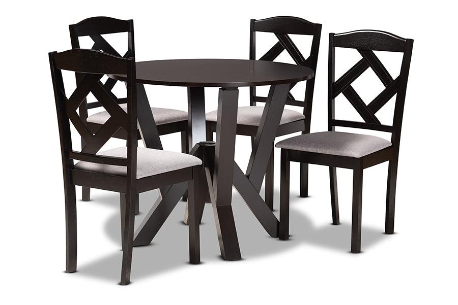 Riona Modern Transitional Fabric Upholstered and Finished Wood 5-Piece Dining Set