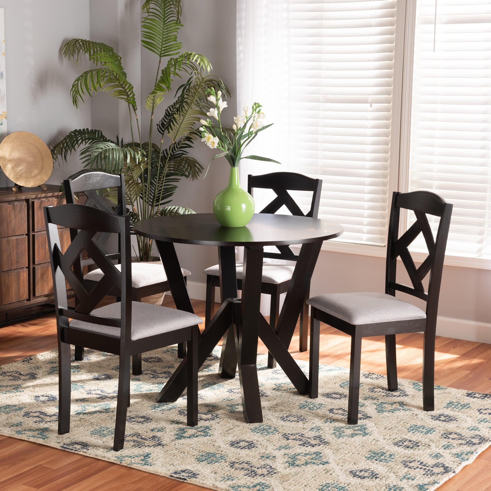 Riona Modern Transitional Fabric Upholstered and Finished Wood 5-Piece Dining Set