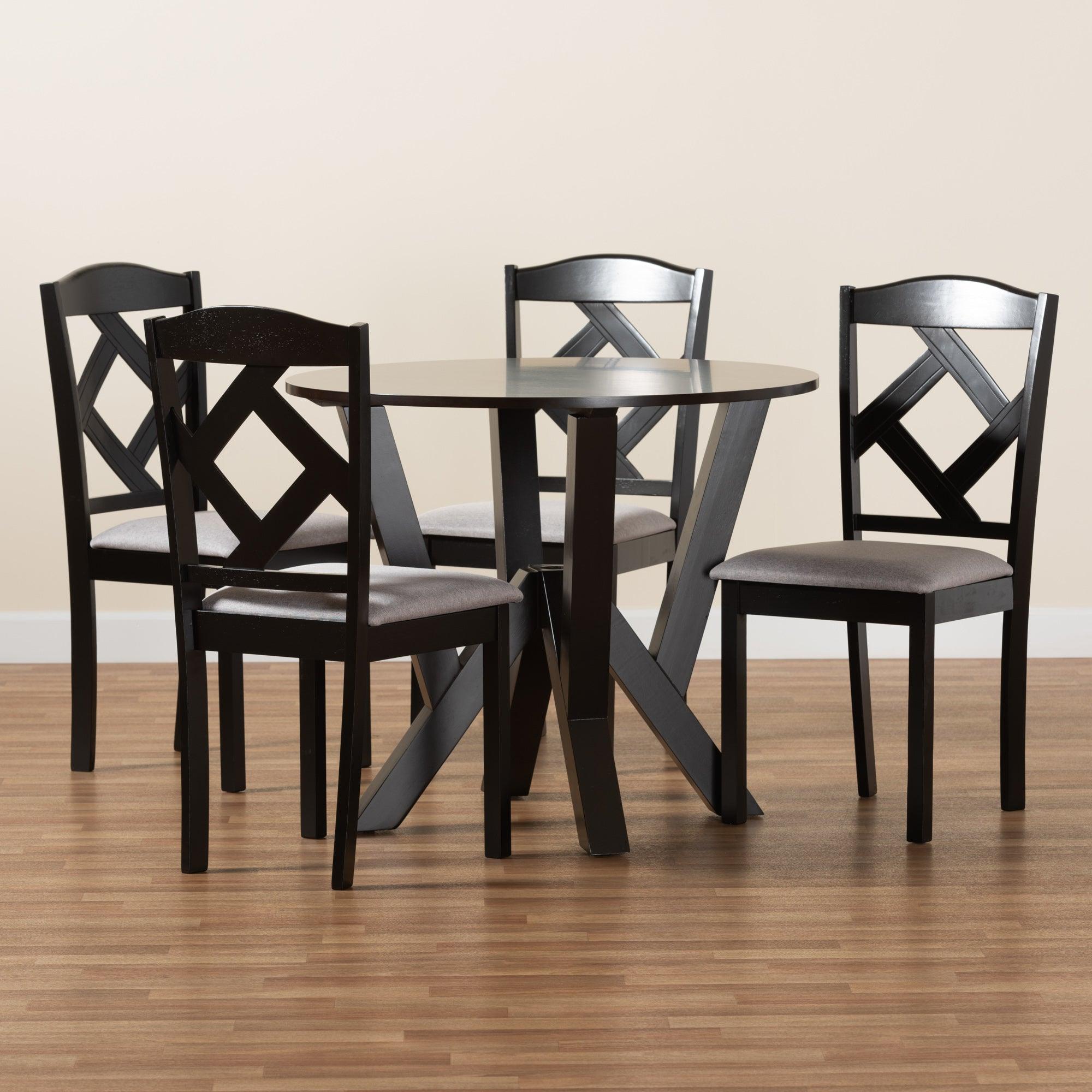 Riona Modern Transitional Fabric Upholstered and Finished Wood 5-Piece Dining Set