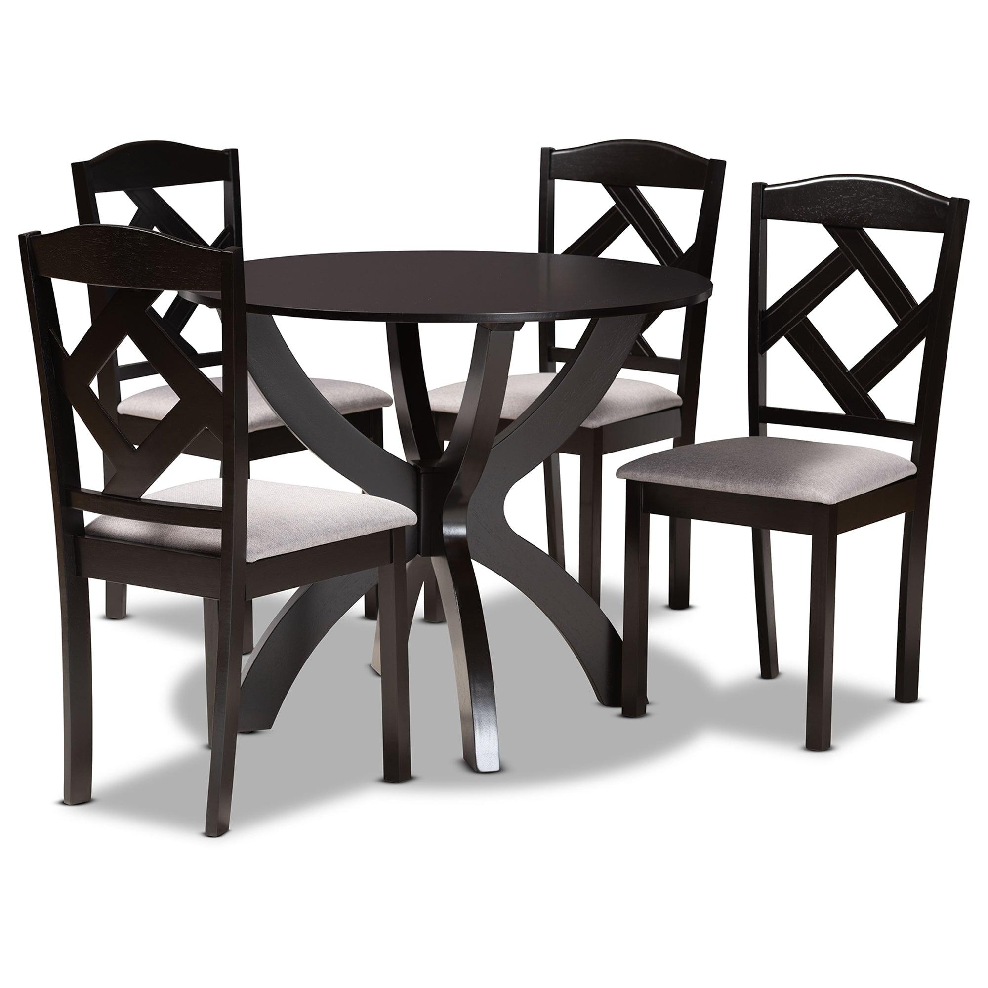 Nesa Modern Transitional Fabric Upholstered and Finished Wood 5-Piece Dining Set