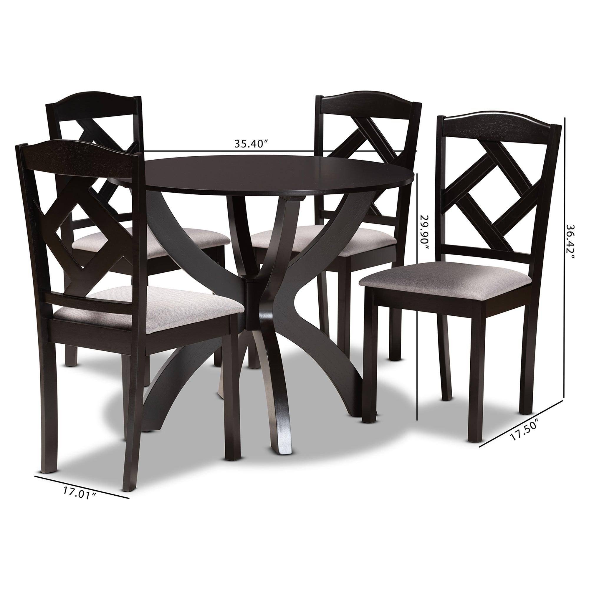 Nesa Modern Transitional Fabric Upholstered and Finished Wood 5-Piece Dining Set