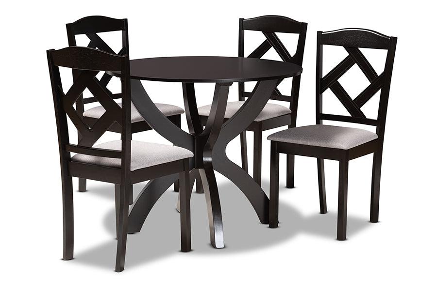 Nesa Modern Transitional Fabric Upholstered and Finished Wood 5-Piece Dining Set