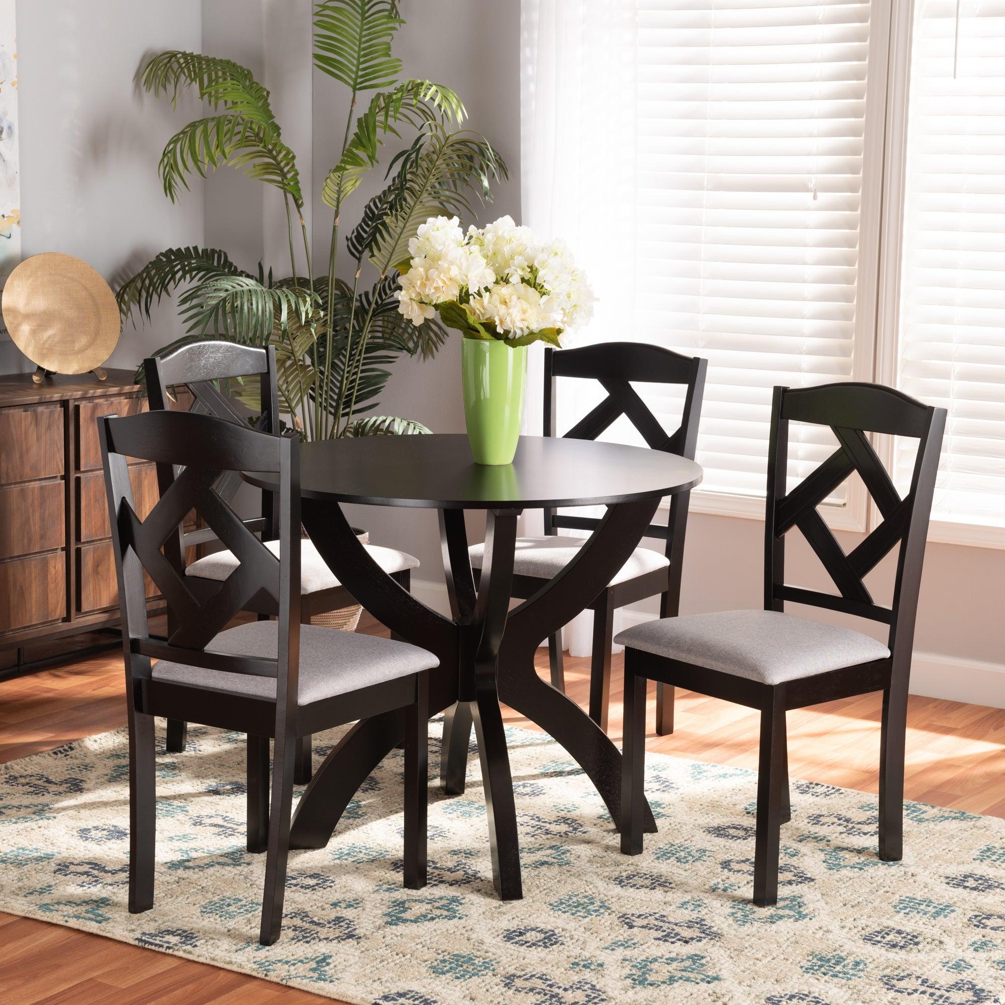 Nesa Modern Transitional Fabric Upholstered and Finished Wood 5-Piece Dining Set