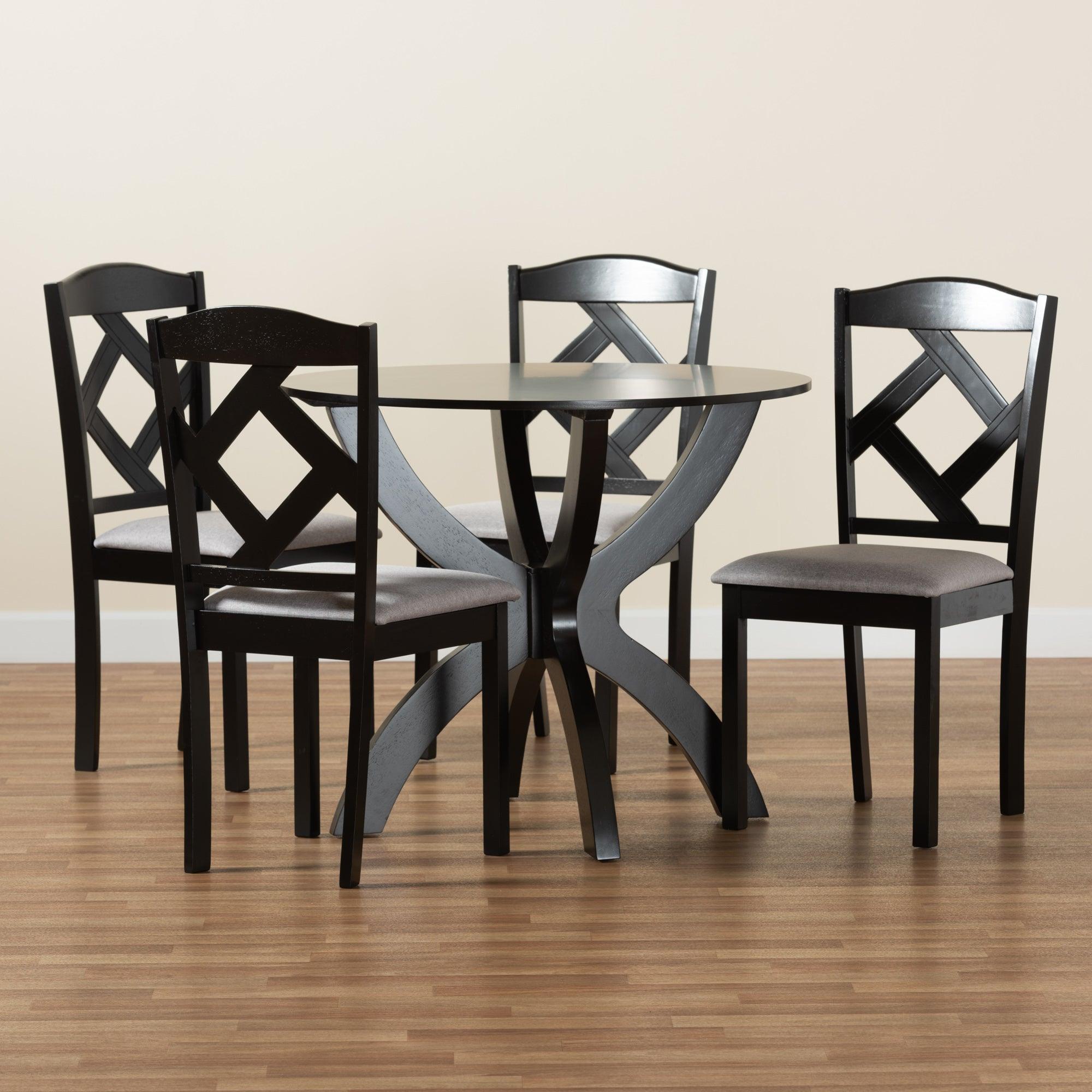 Nesa Modern Transitional Fabric Upholstered and Finished Wood 5-Piece Dining Set