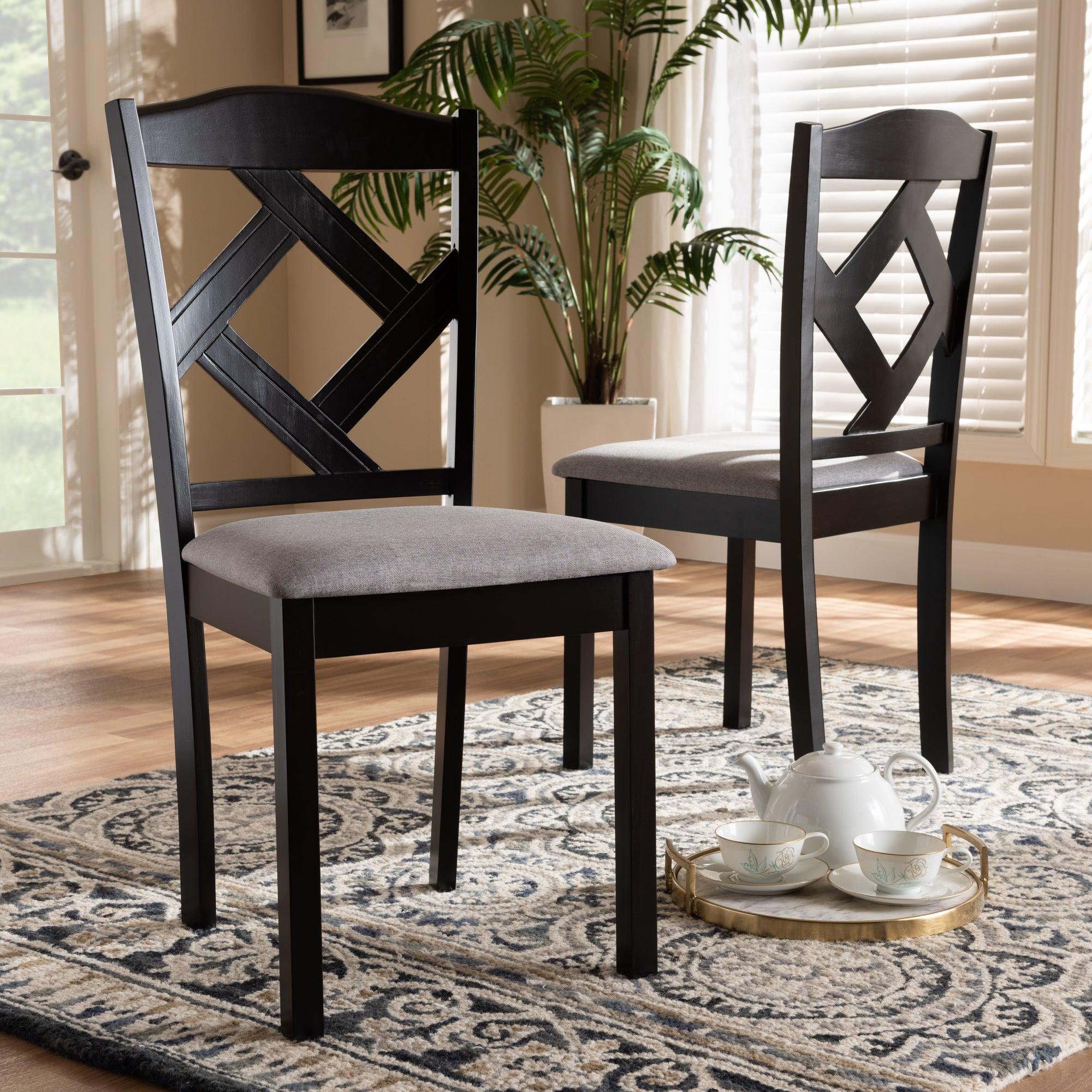 Ruth Modern and Contemporary Fabric Upholstered and Espresso Finished Dining Chair Set of 2