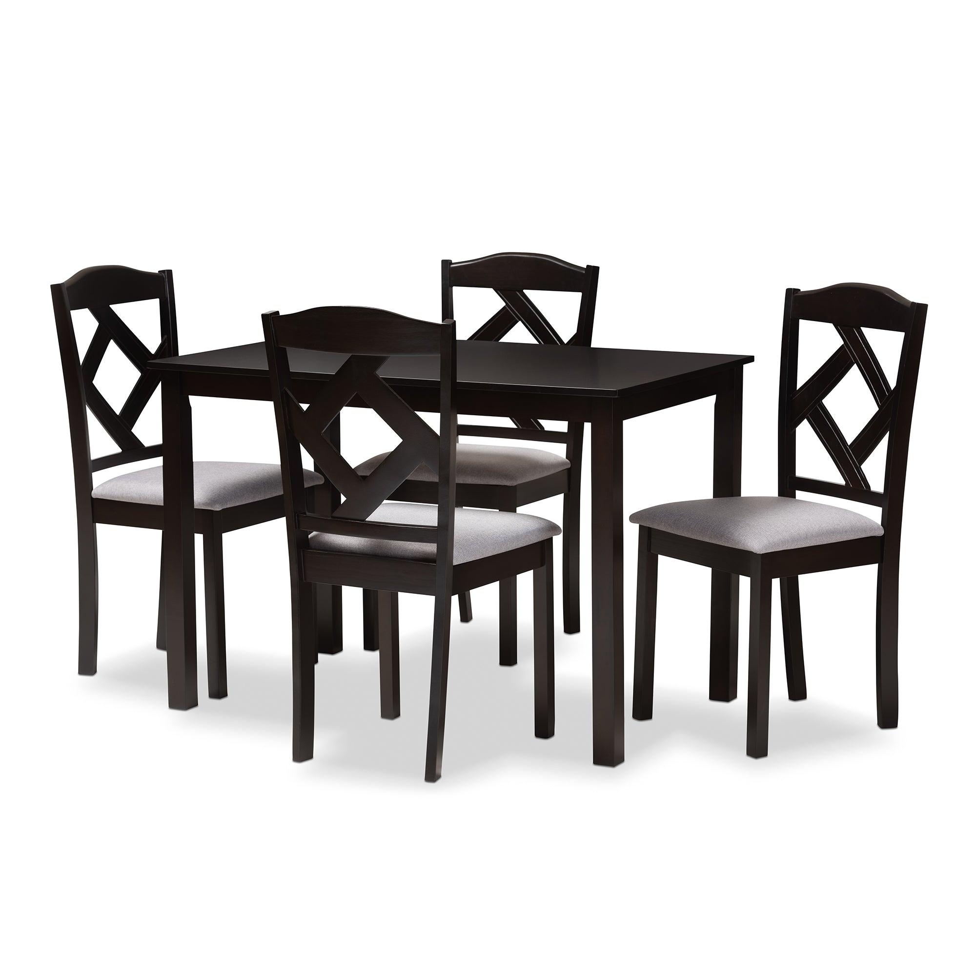 Ruth Modern and Contemporary Espresso Finished and Fabric Upholstered 5-Piece Dining Set