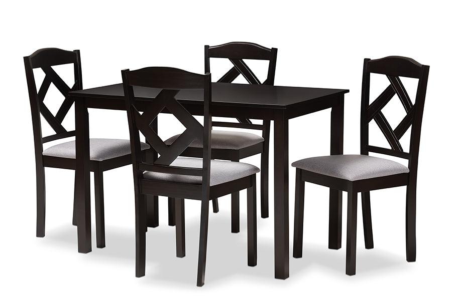 Ruth Modern and Contemporary Espresso Finished and Fabric Upholstered 5-Piece Dining Set