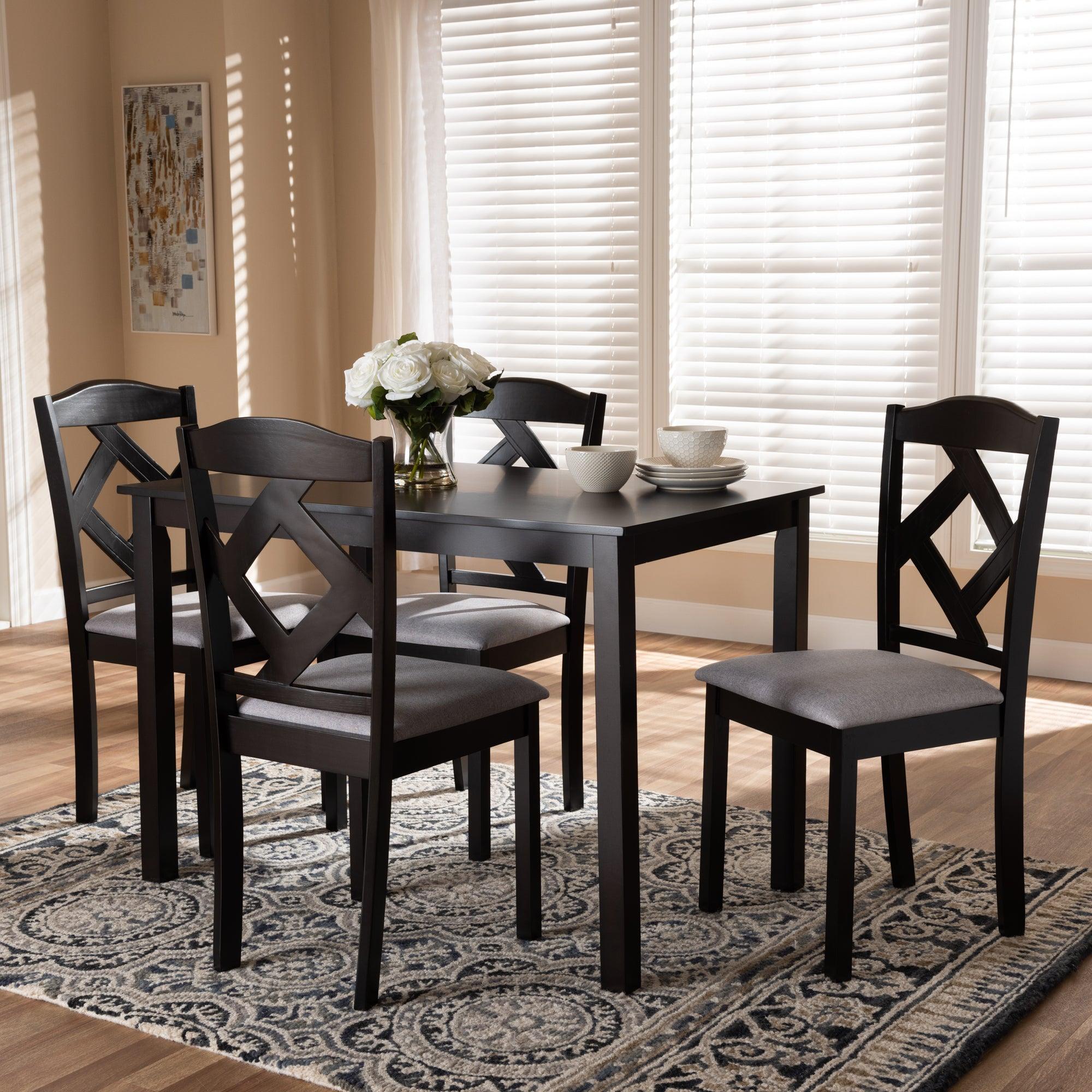 Ruth Modern and Contemporary Espresso Finished and Fabric Upholstered 5-Piece Dining Set