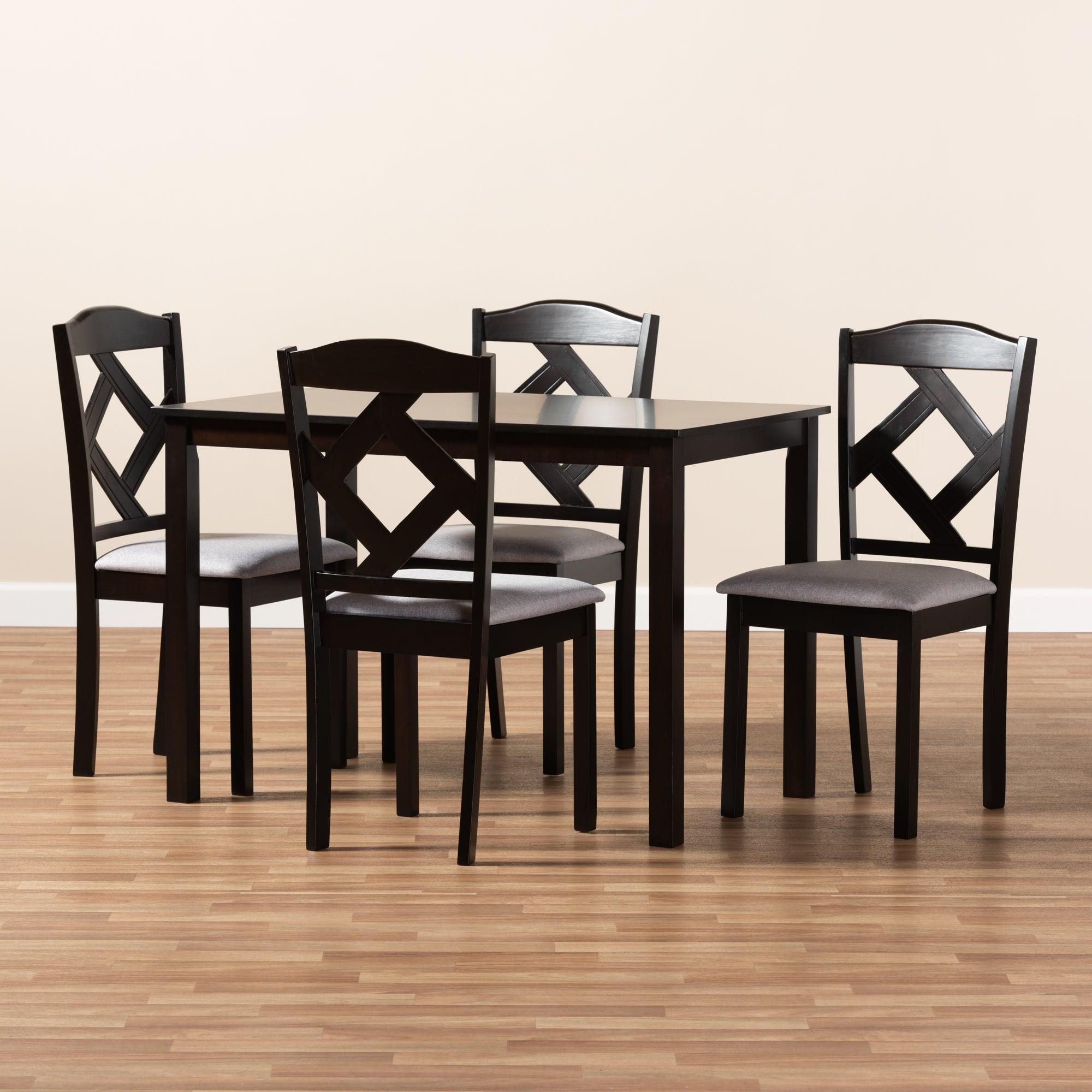 Ruth Modern and Contemporary Espresso Finished and Fabric Upholstered 5-Piece Dining Set