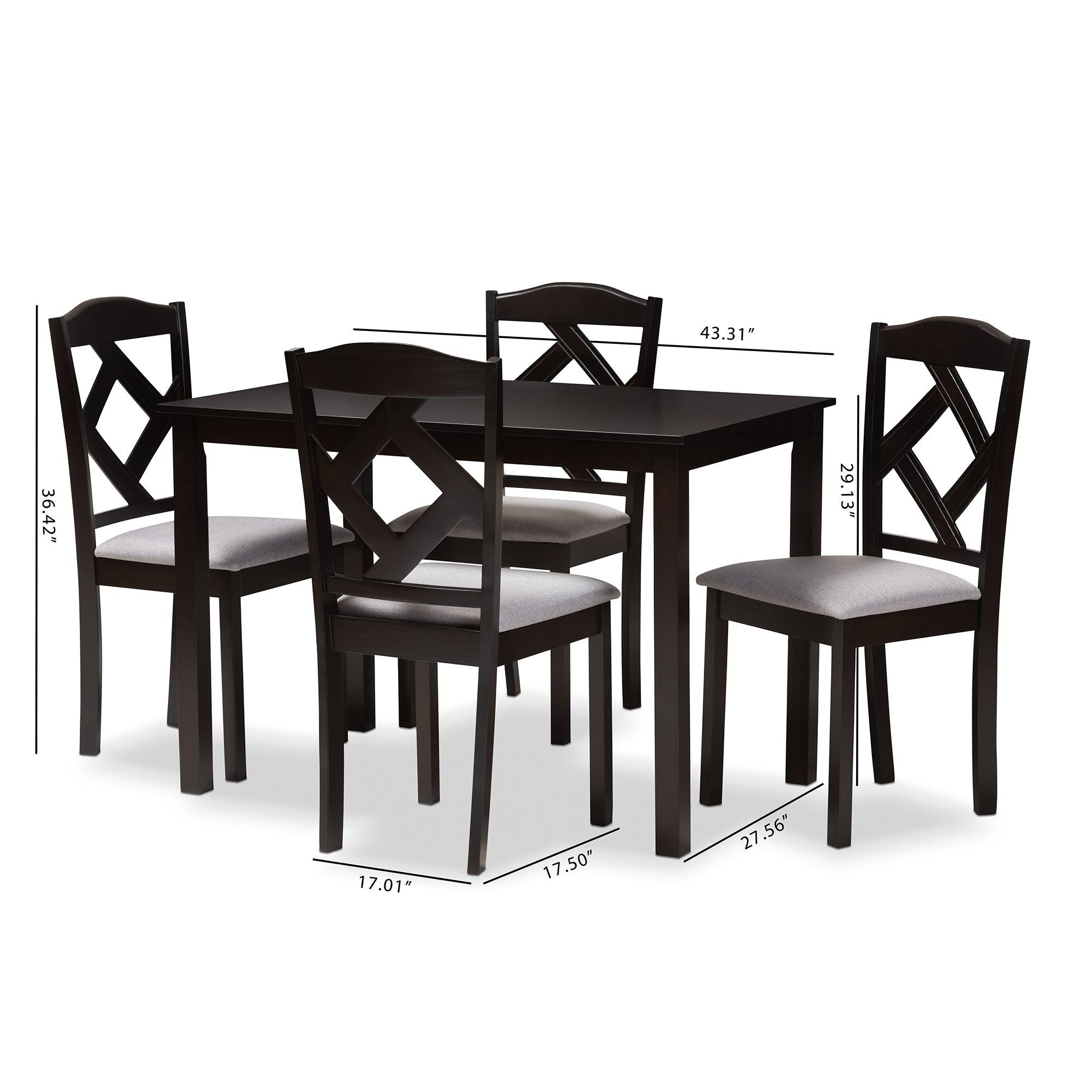 Ruth Modern and Contemporary Espresso Finished and Fabric Upholstered 5-Piece Dining Set