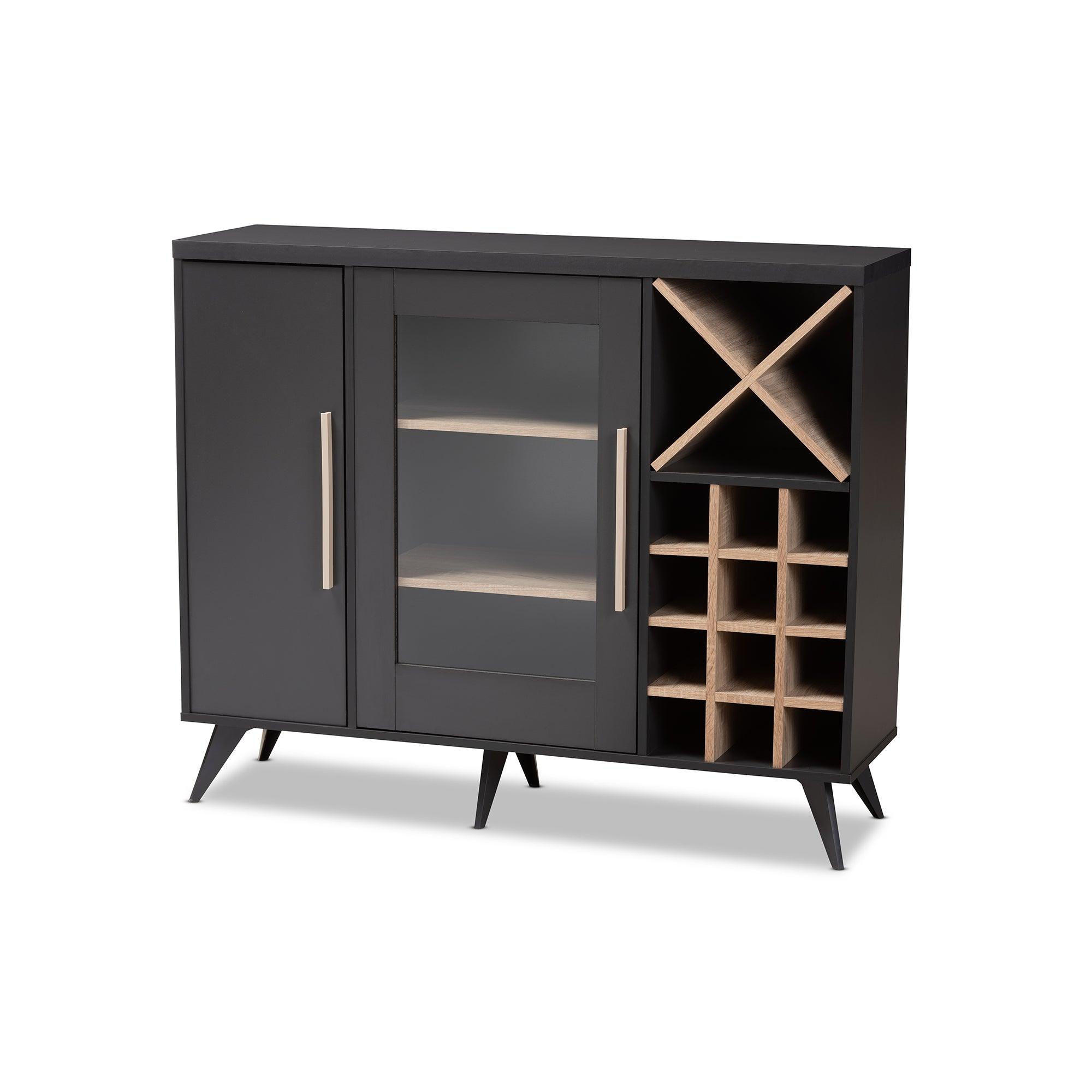 Pietro Mid-Century Modern Dark and Finished Wine Cabinet