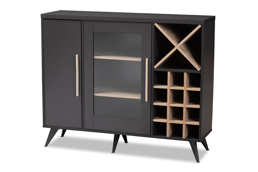 Pietro Mid-Century Modern Dark and Finished Wine Cabinet