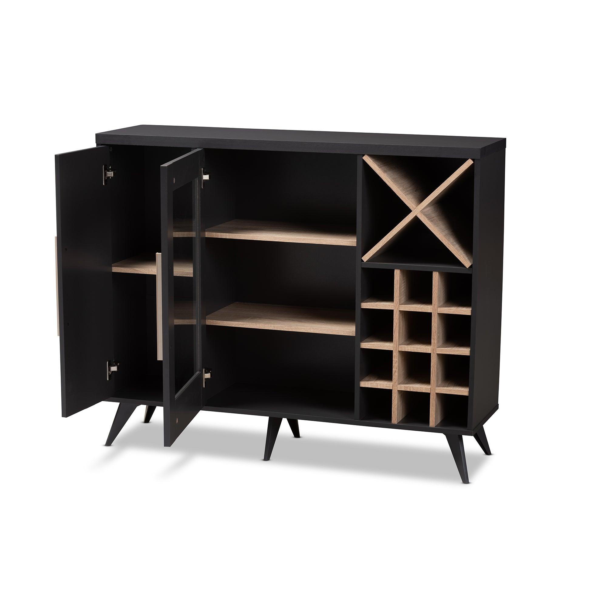 Pietro Mid-Century Modern Dark and Finished Wine Cabinet