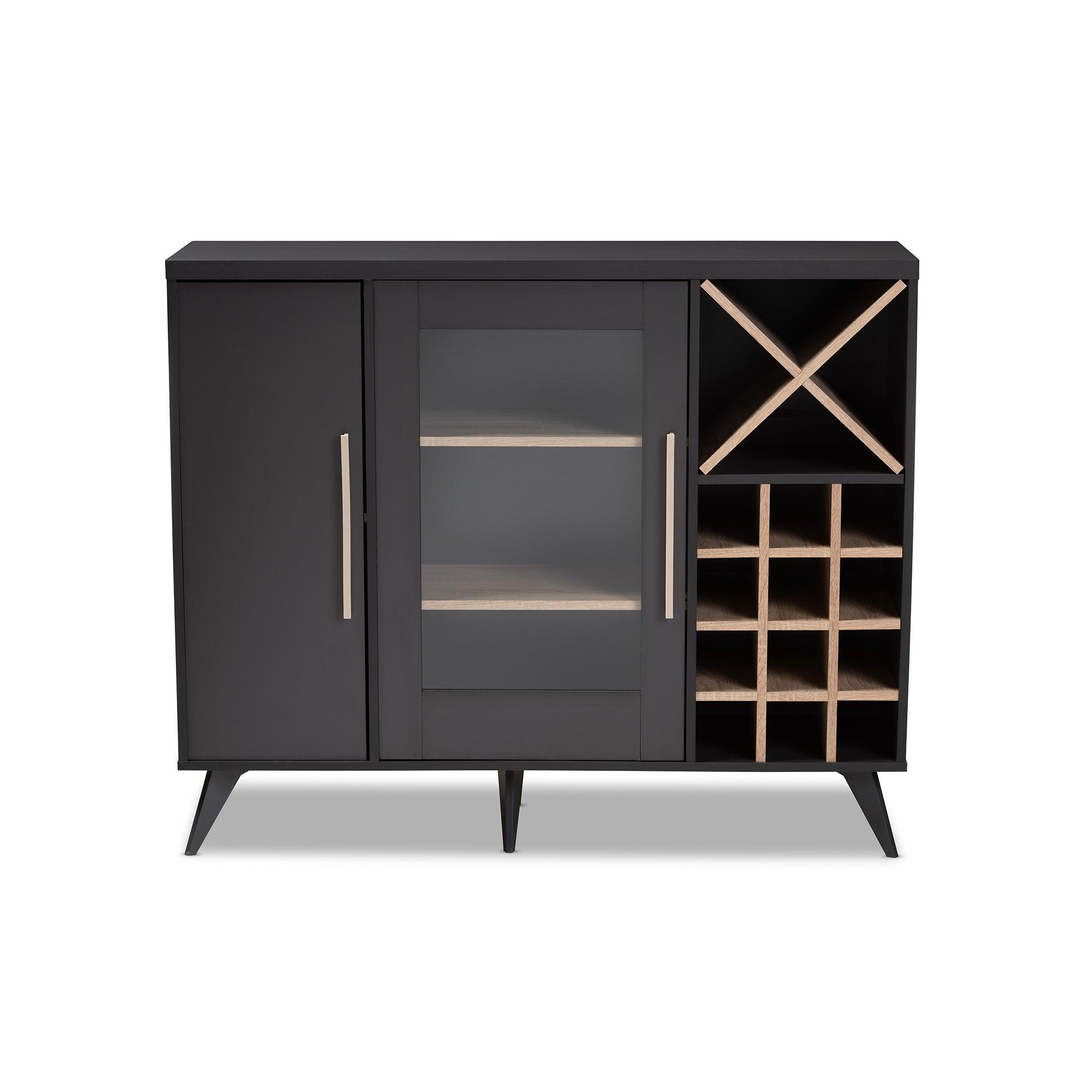 Pietro Mid-Century Modern Dark and Finished Wine Cabinet