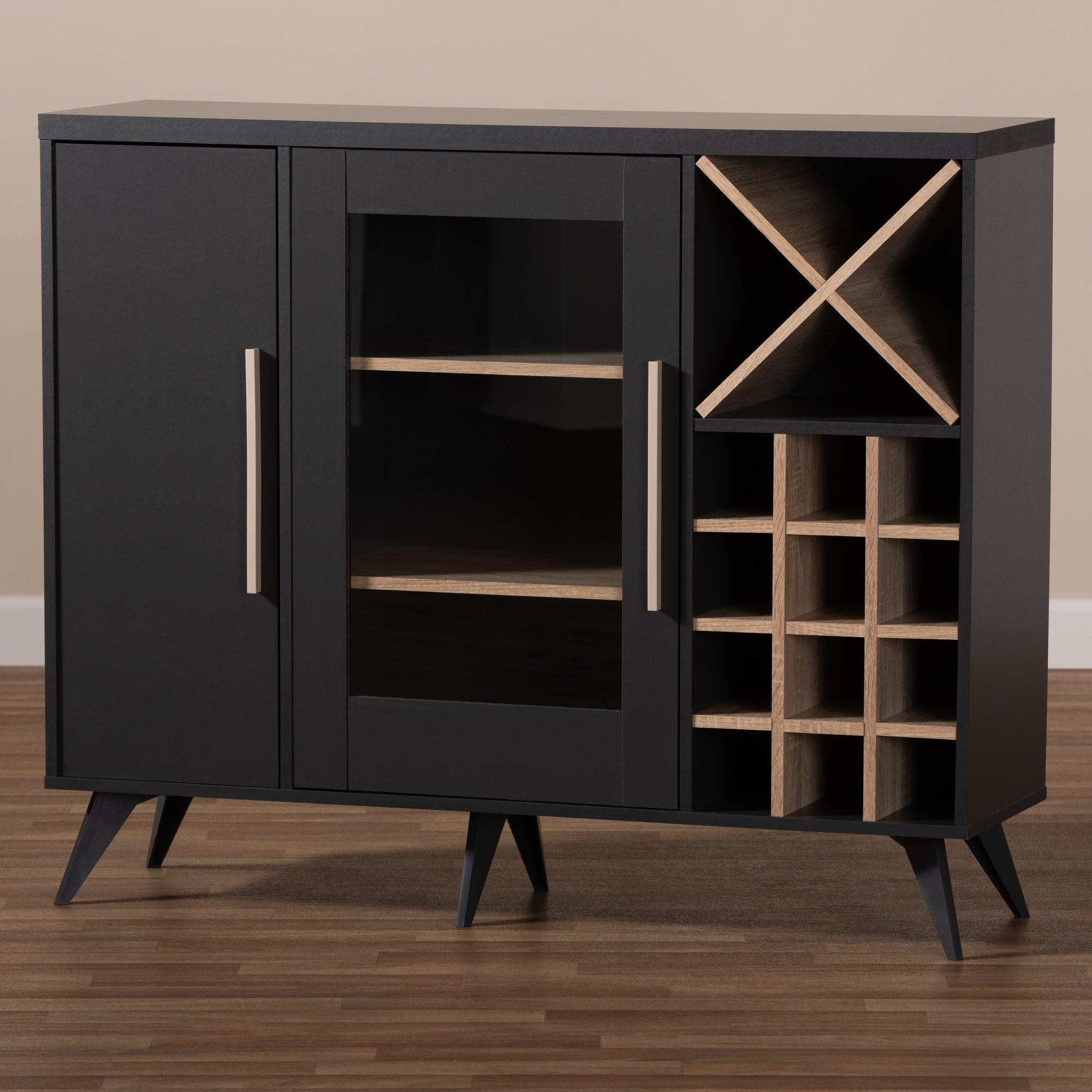 Pietro Mid-Century Modern Dark and Finished Wine Cabinet