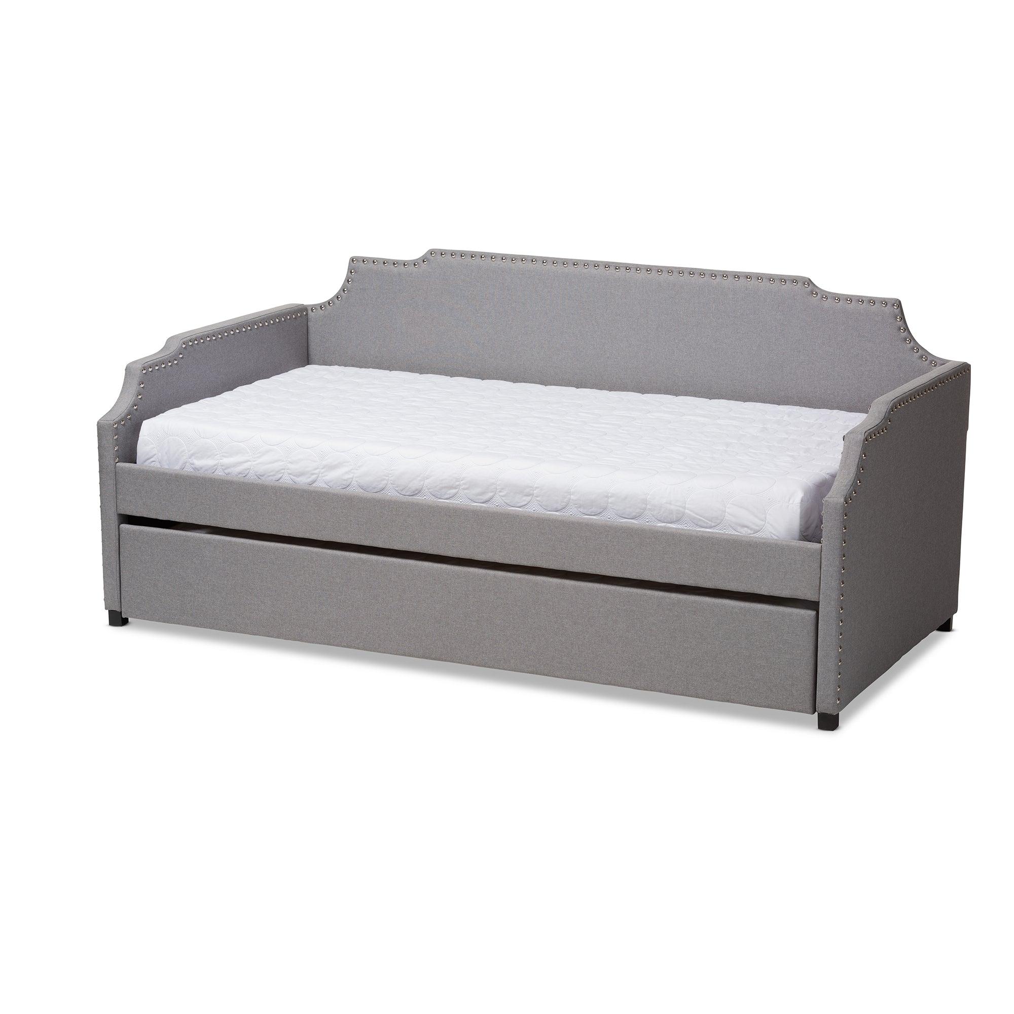 Ally Modern and Contemporary Fabric Upholstered Sofa Daybed with Roll Out Trundle Guest Bed