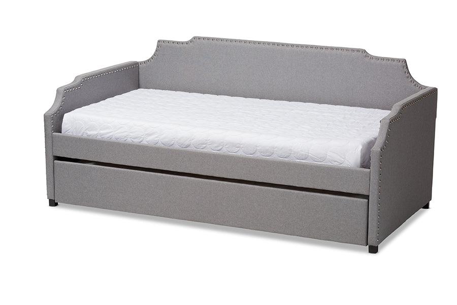 Ally Modern and Contemporary Fabric Upholstered Sofa Daybed with Roll Out Trundle Guest Bed