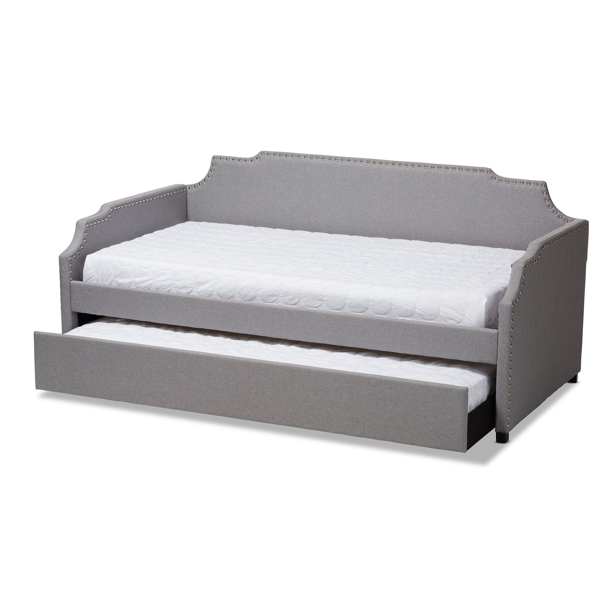 Ally Modern and Contemporary Fabric Upholstered Sofa Daybed with Roll Out Trundle Guest Bed