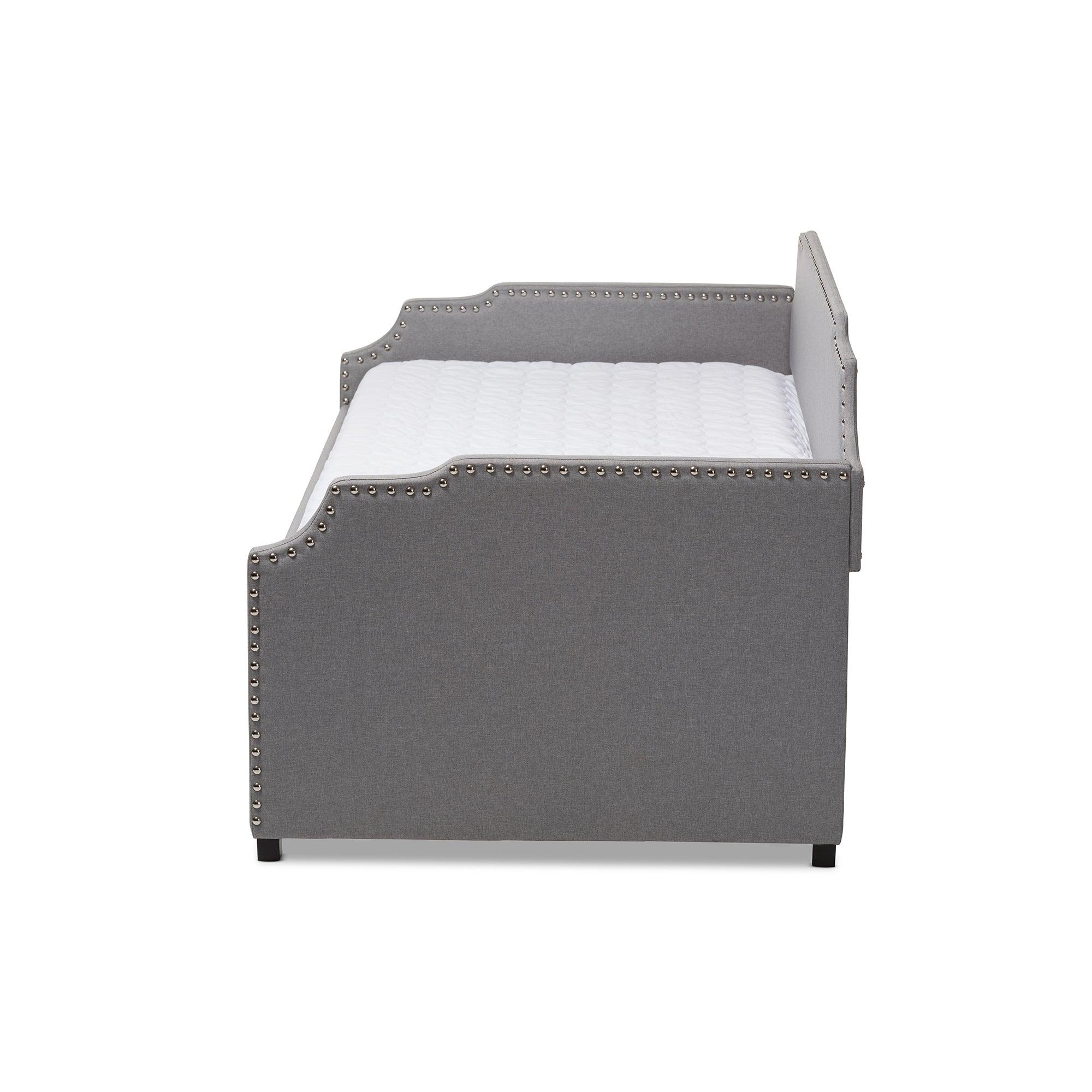 Ally Modern and Contemporary Fabric Upholstered Sofa Daybed with Roll Out Trundle Guest Bed