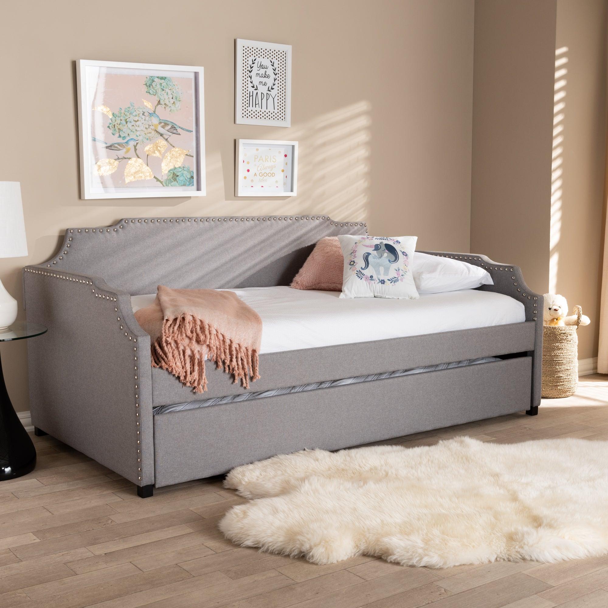 Ally Modern and Contemporary Fabric Upholstered Sofa Daybed with Roll Out Trundle Guest Bed