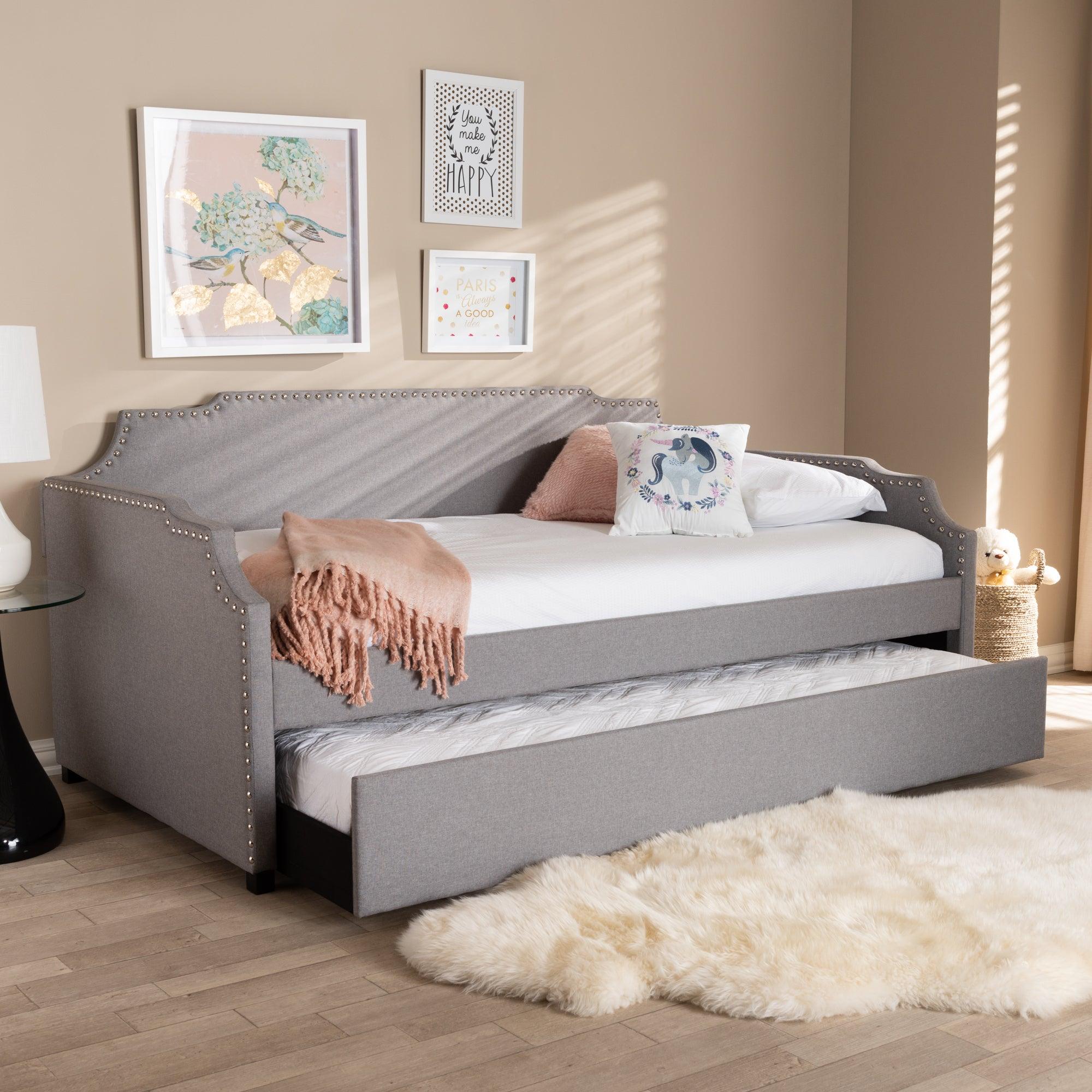 Ally Modern and Contemporary Fabric Upholstered Sofa Daybed with Roll Out Trundle Guest Bed