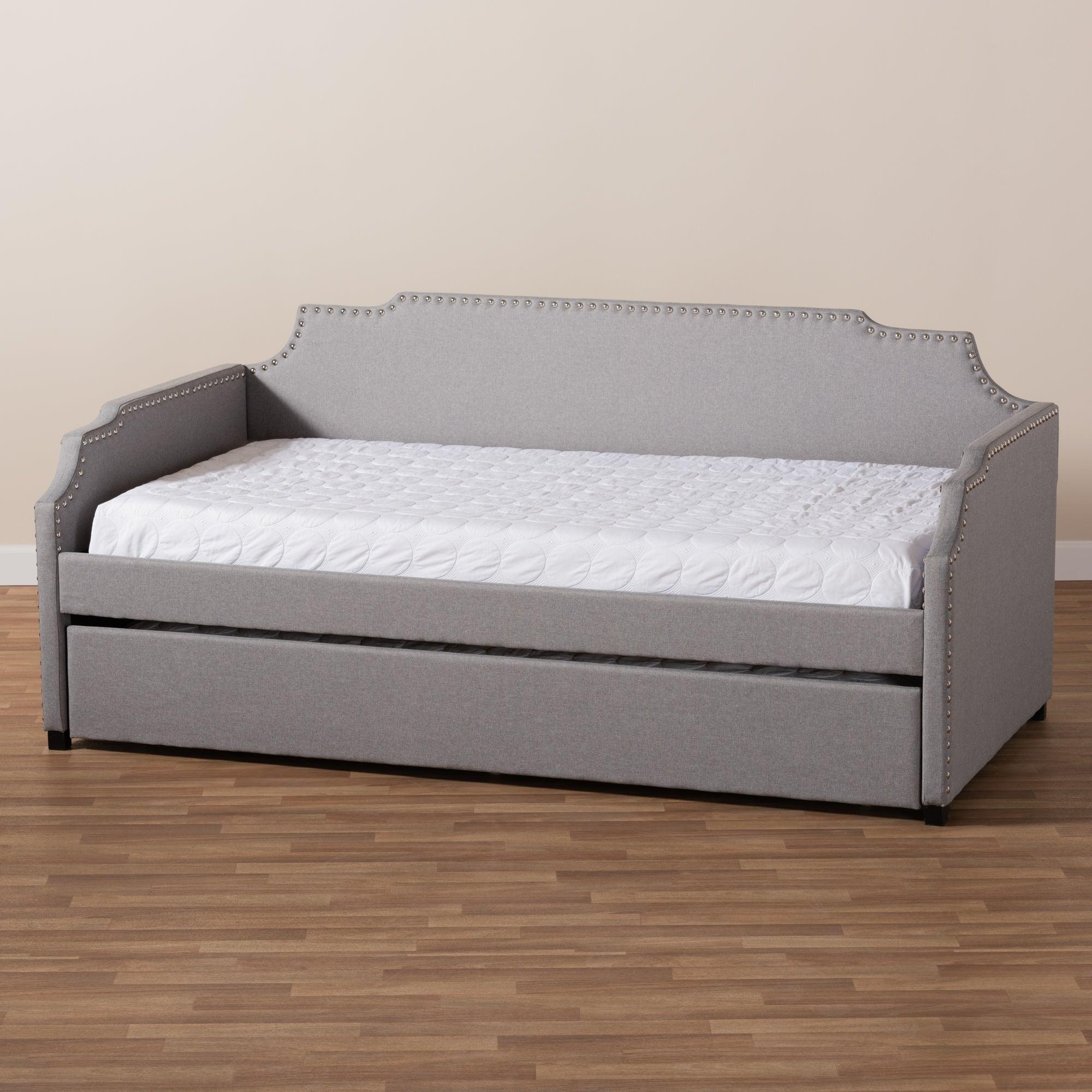 Ally Modern and Contemporary Fabric Upholstered Sofa Daybed with Roll Out Trundle Guest Bed