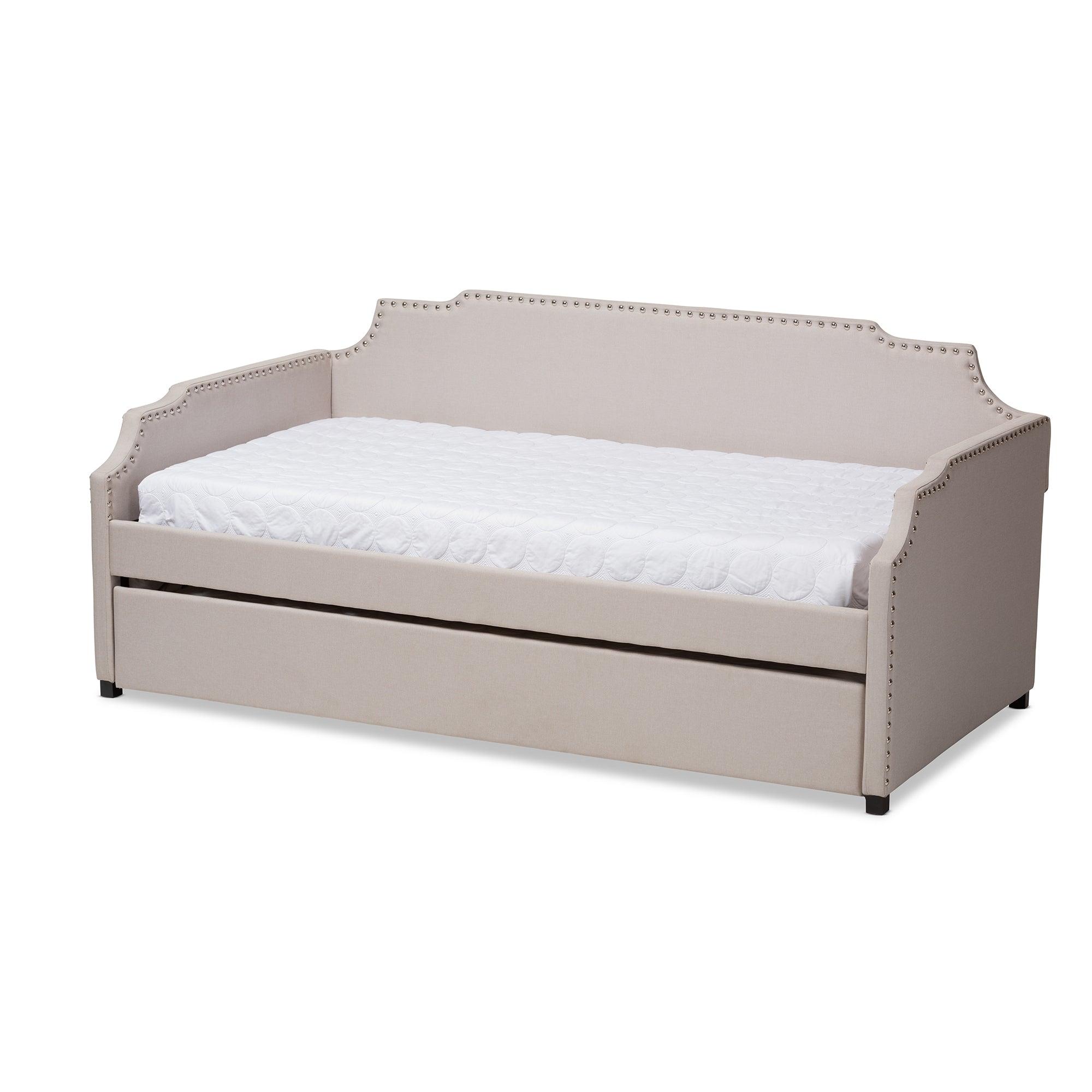 Ally Modern and Contemporary Fabric Upholstered Sofa Daybed with Roll Out Trundle Guest Bed