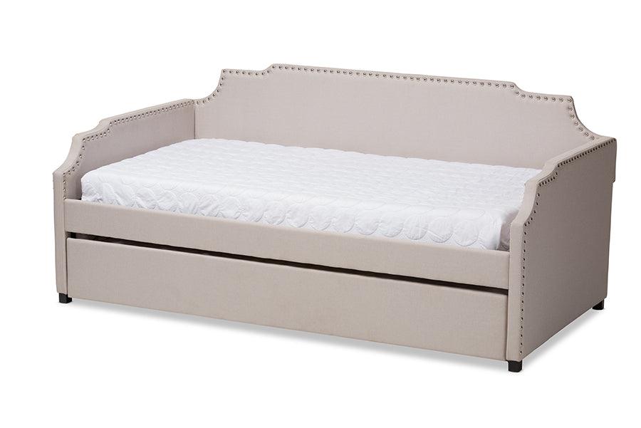 Ally Modern and Contemporary Fabric Upholstered Sofa Daybed with Roll Out Trundle Guest Bed