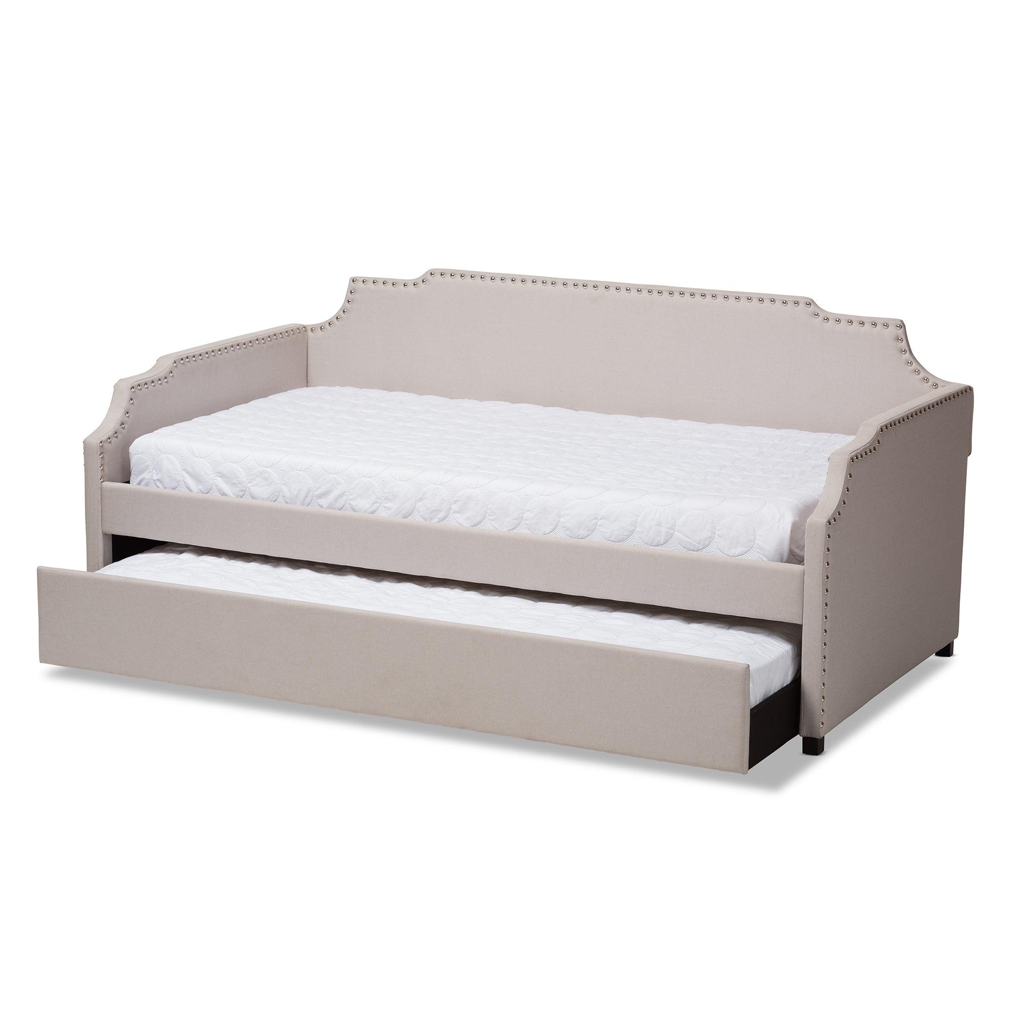 Ally Modern and Contemporary Fabric Upholstered Sofa Daybed with Roll Out Trundle Guest Bed