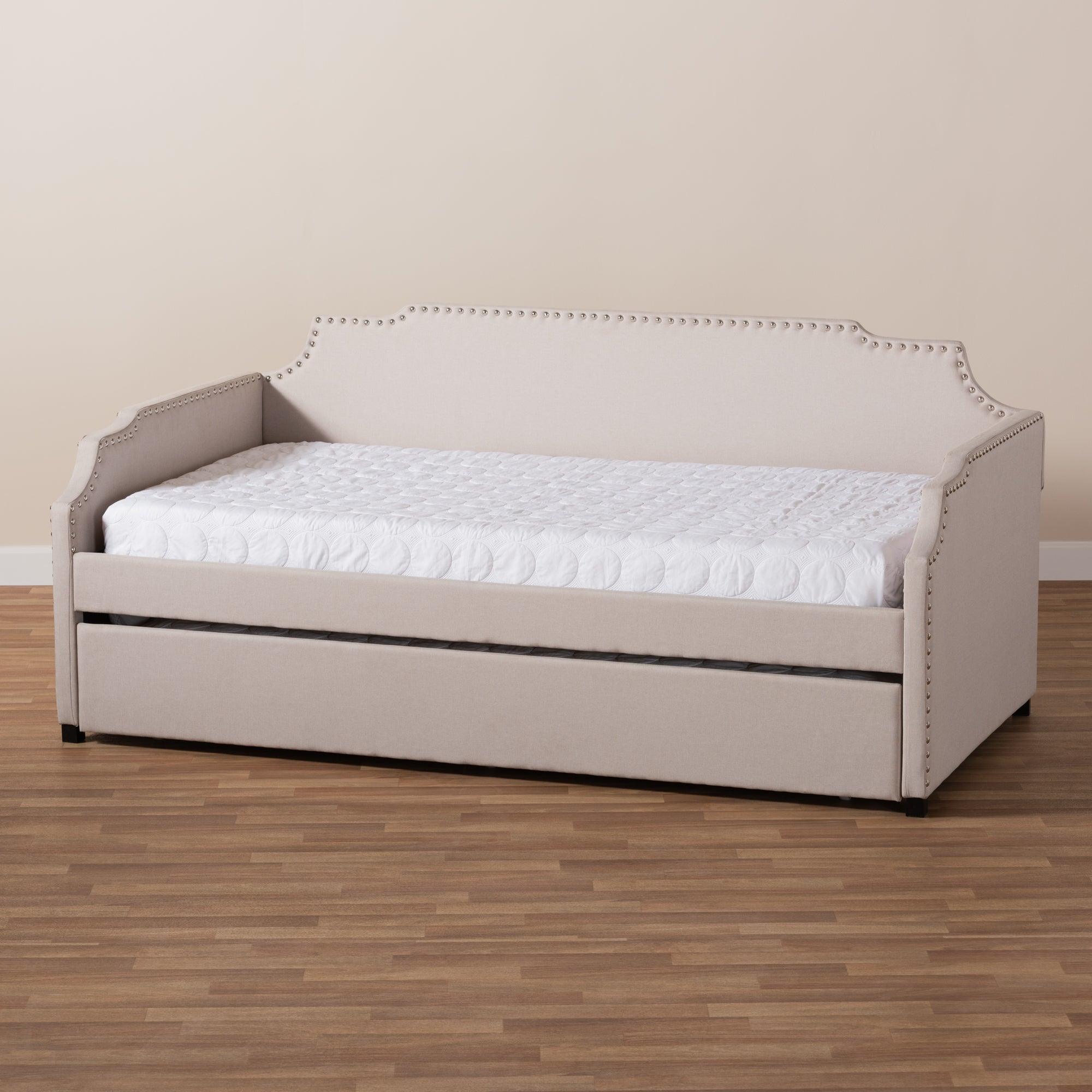 Ally Modern and Contemporary Fabric Upholstered Sofa Daybed with Roll Out Trundle Guest Bed