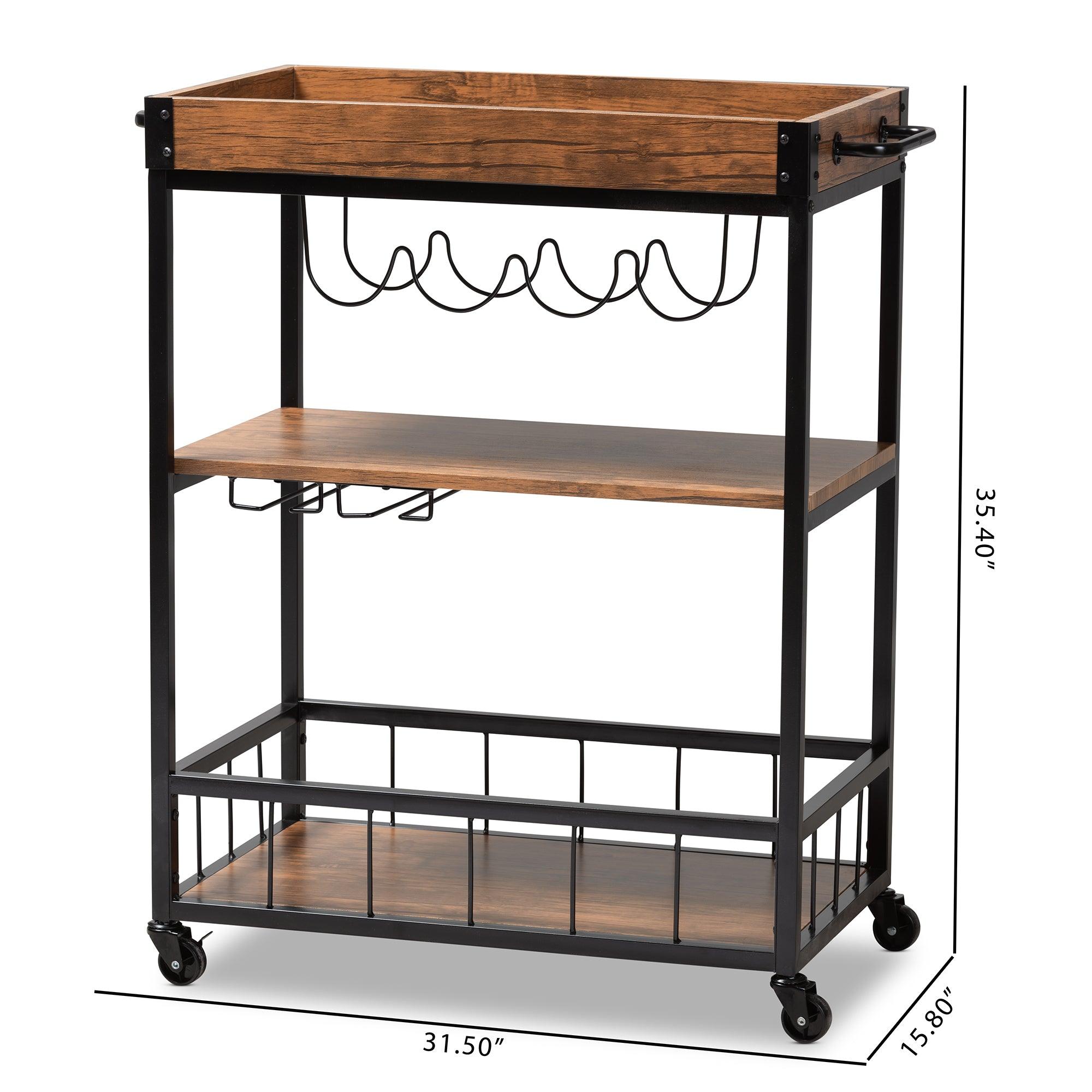 Cerne Vintage Rustic Industrial and Finished Mobile Metal Bar Cart with Wine Bottle Rack