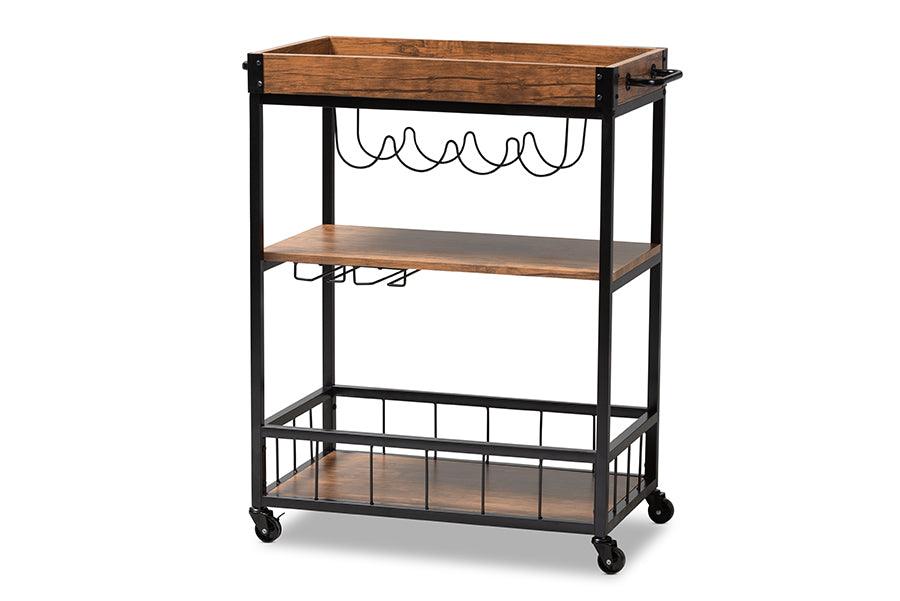 Cerne Vintage Rustic Industrial and Finished Mobile Metal Bar Cart with Wine Bottle Rack