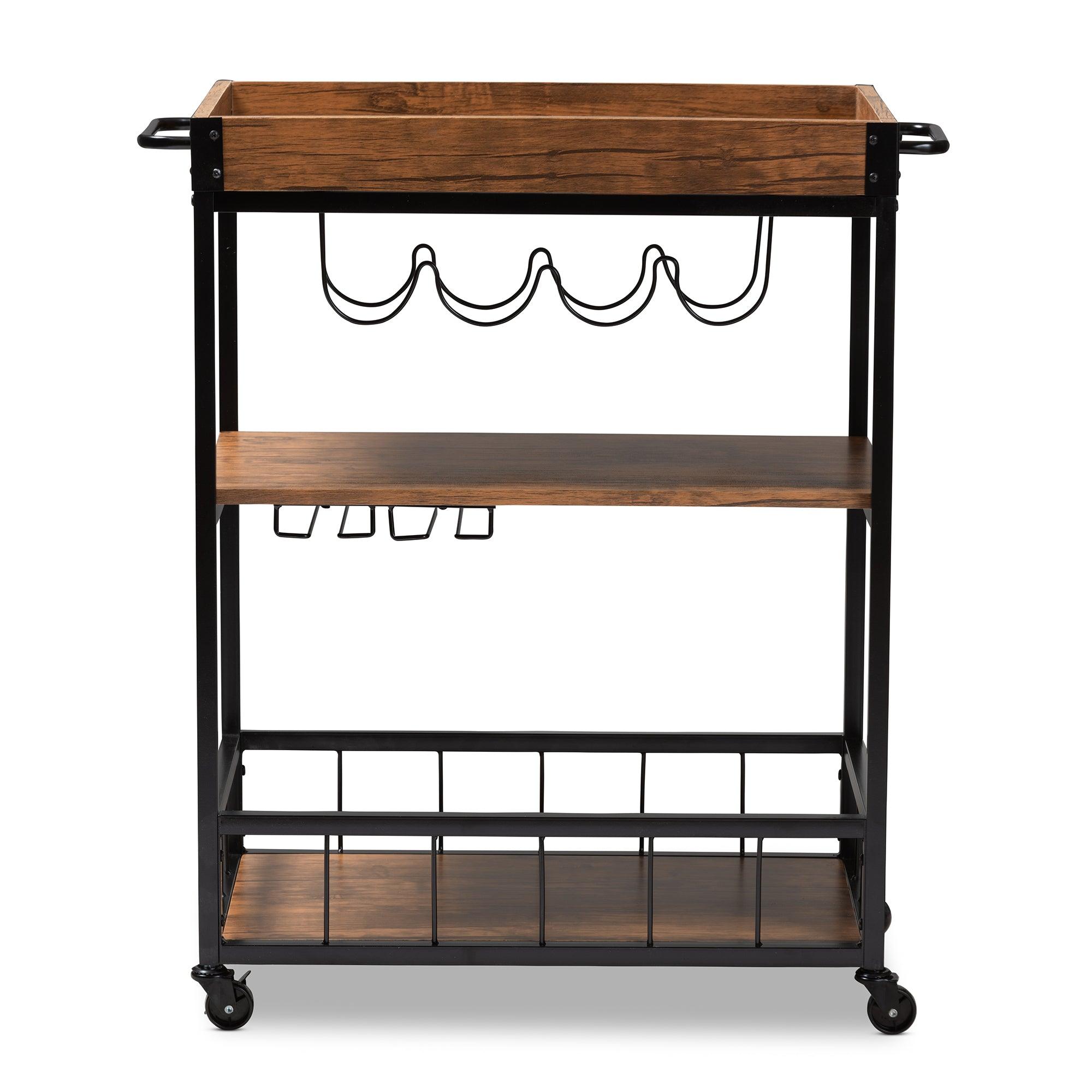 Cerne Vintage Rustic Industrial and Finished Mobile Metal Bar Cart with Wine Bottle Rack