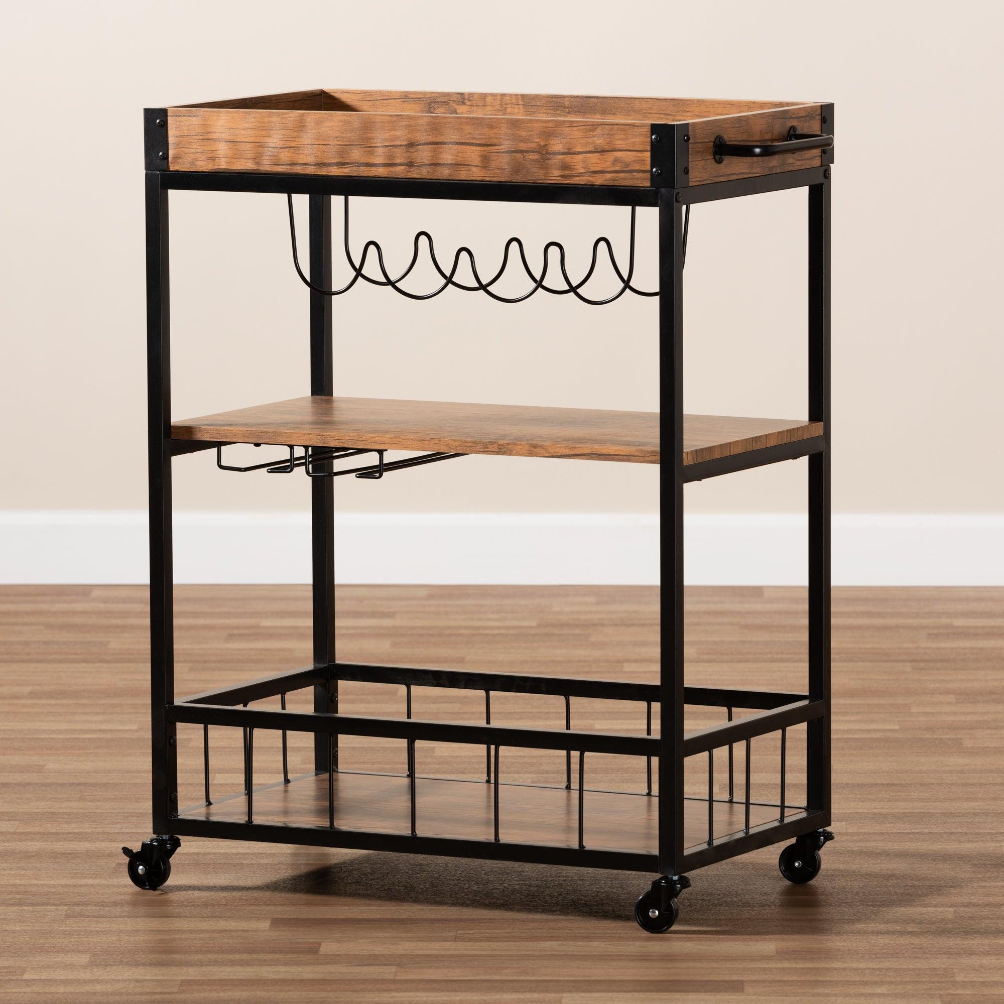 Cerne Vintage Rustic Industrial and Finished Mobile Metal Bar Cart with Wine Bottle Rack