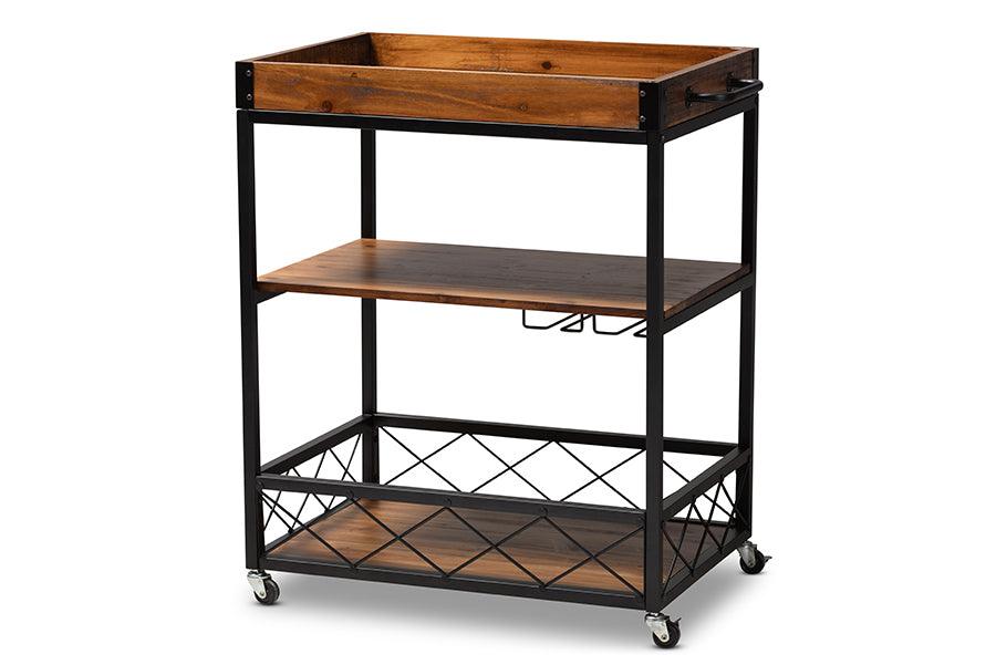 Capri Vintage Rustic Industrial and Finished Mobile Metal Bar Cart with Stemware Rack