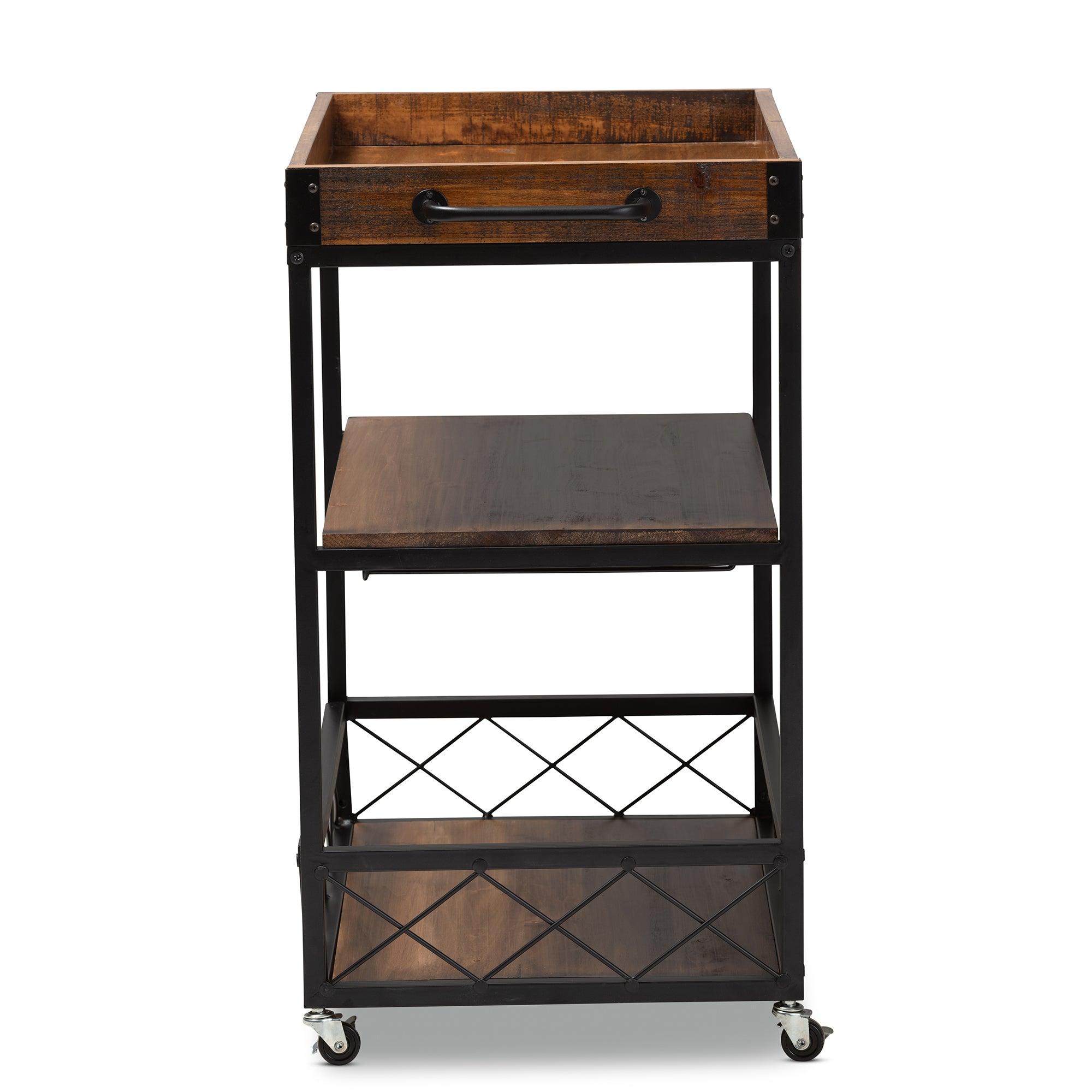 Capri Vintage Rustic Industrial and Finished Mobile Metal Bar Cart with Stemware Rack