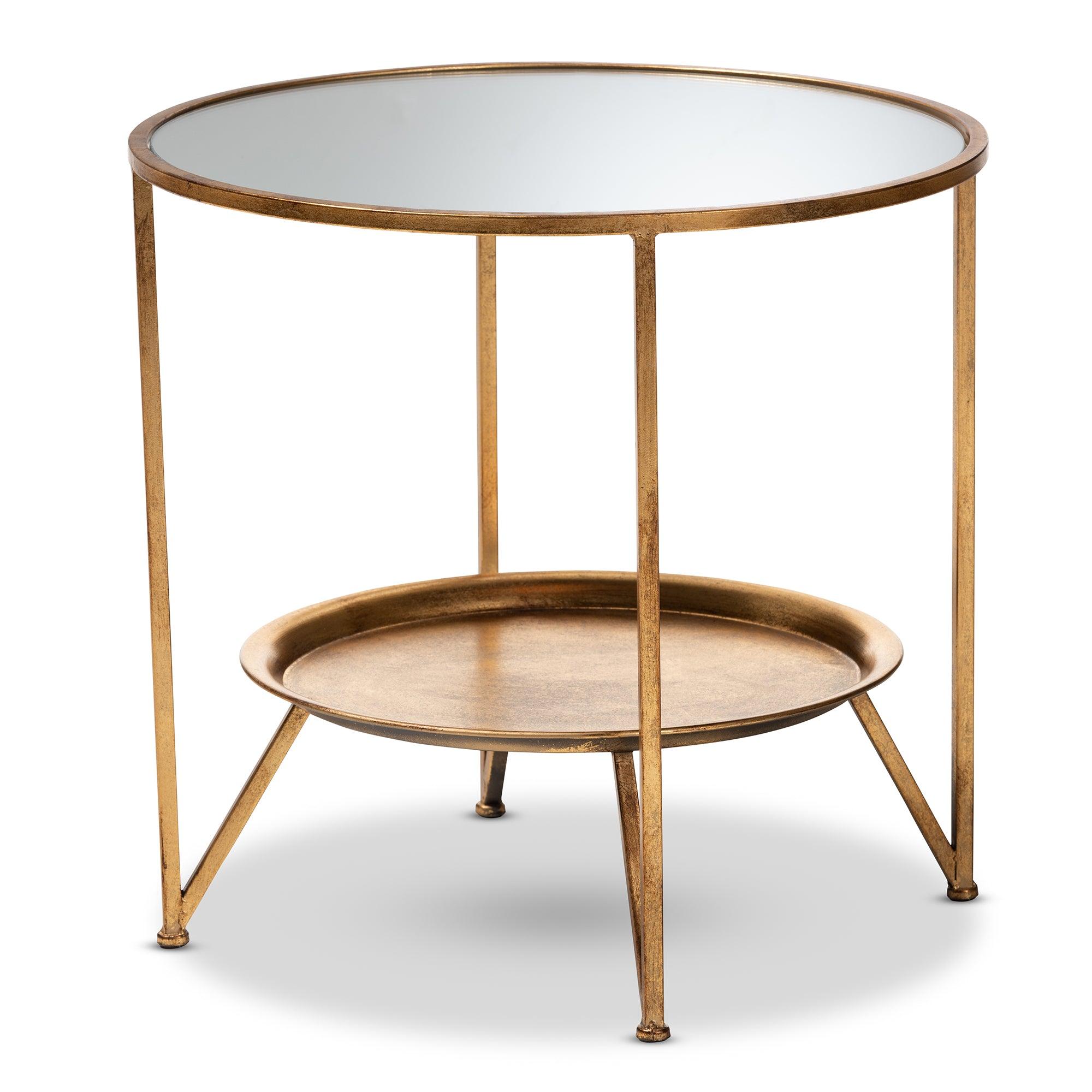 Tamsin Modern and Contemporary Finished Metal and Mirrored Glass Accent Table with Tray Shelf