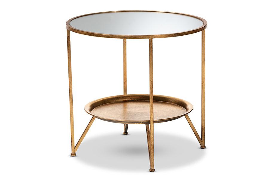 Tamsin Modern and Contemporary Finished Metal and Mirrored Glass Accent Table with Tray Shelf