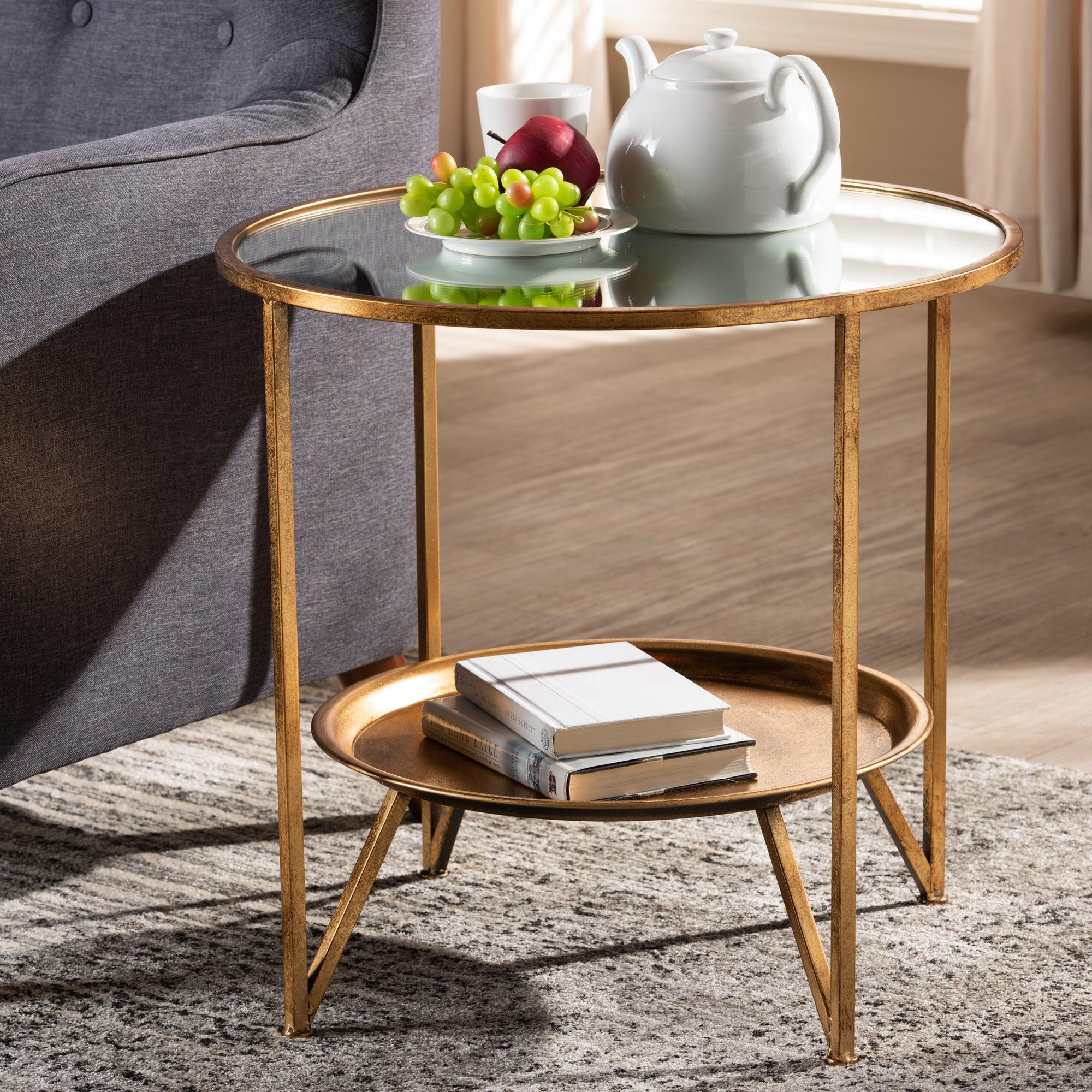 Tamsin Modern and Contemporary Finished Metal and Mirrored Glass Accent Table with Tray Shelf