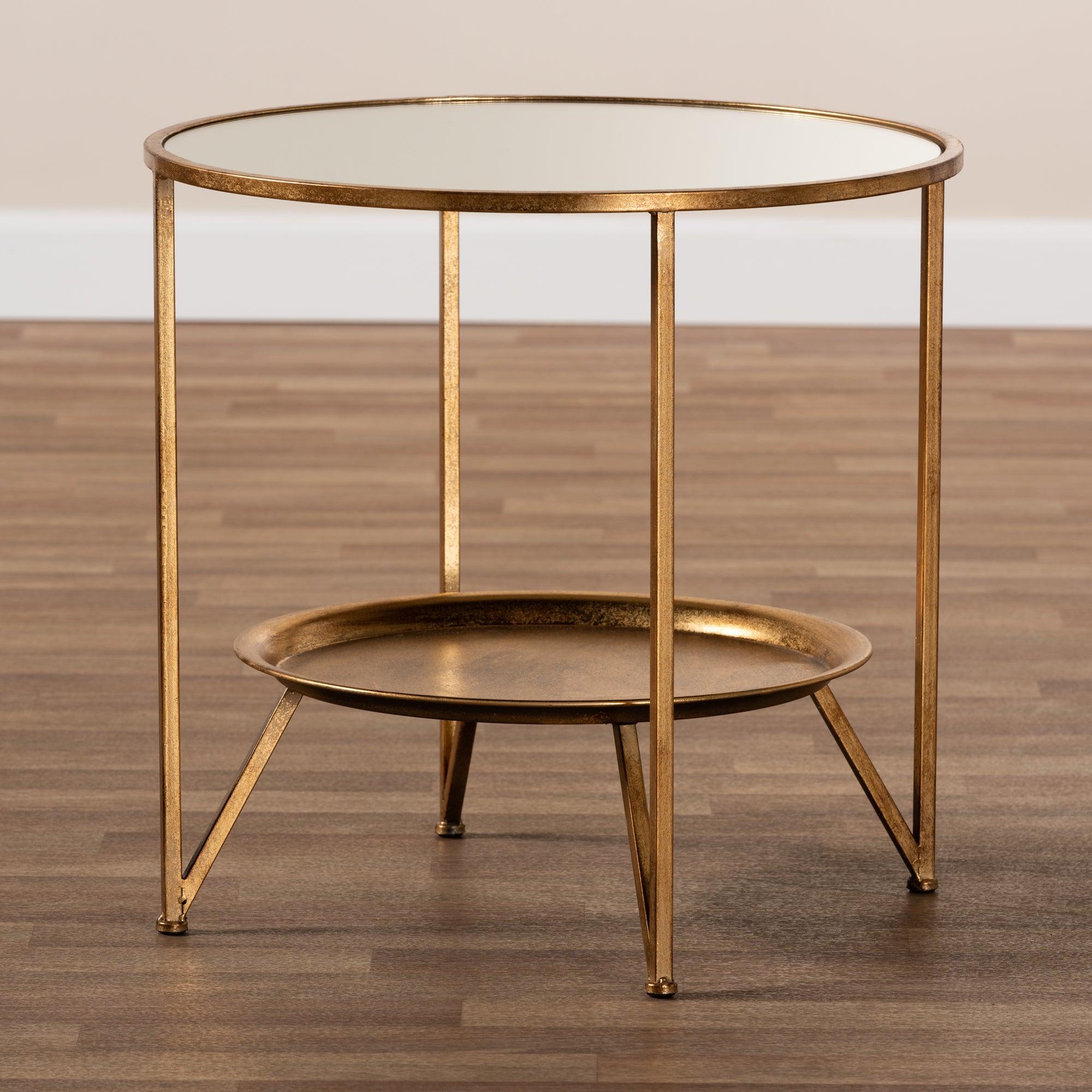 Tamsin Modern and Contemporary Finished Metal and Mirrored Glass Accent Table with Tray Shelf