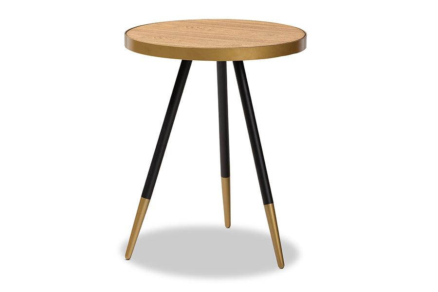 Lauro Modern and Contemporary Round Wood and Metal End Table with Two-Tone and Legs