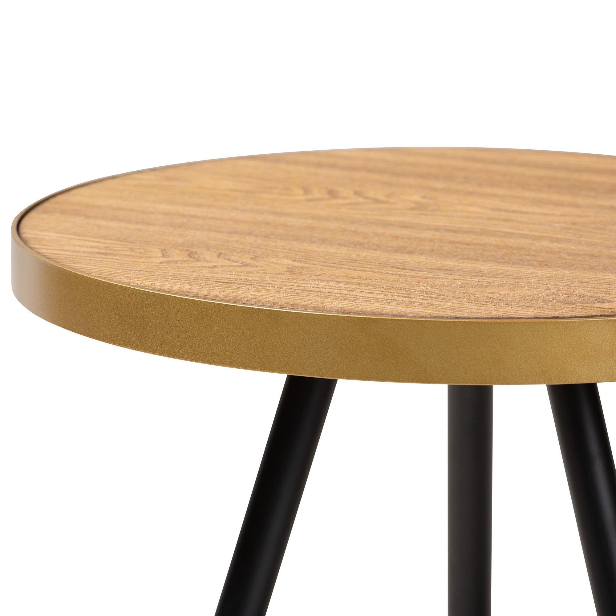 Lauro Modern and Contemporary Round Wood and Metal End Table with Two-Tone and Legs