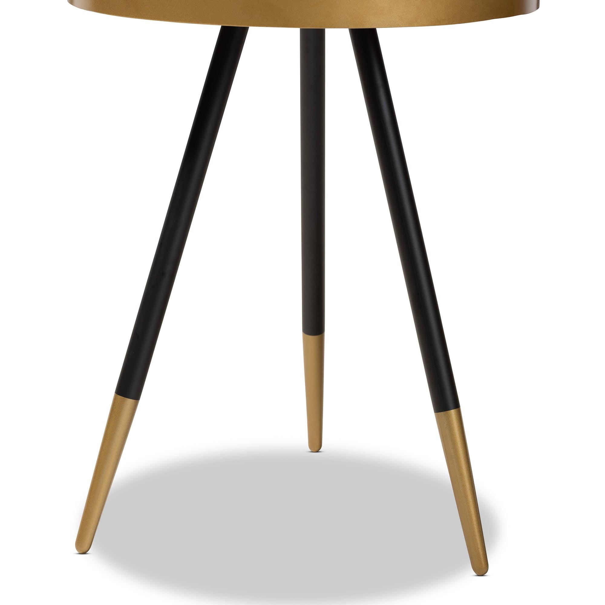 Lauro Modern and Contemporary Round Wood and Metal End Table with Two-Tone and Legs