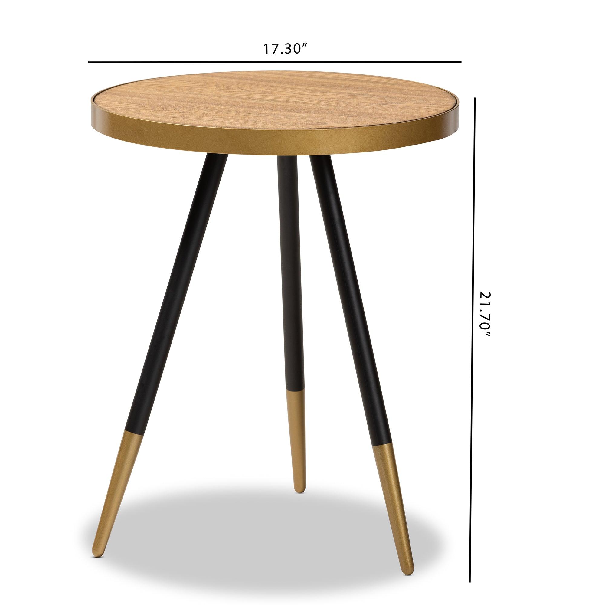 Lauro Modern and Contemporary Round Wood and Metal End Table with Two-Tone and Legs