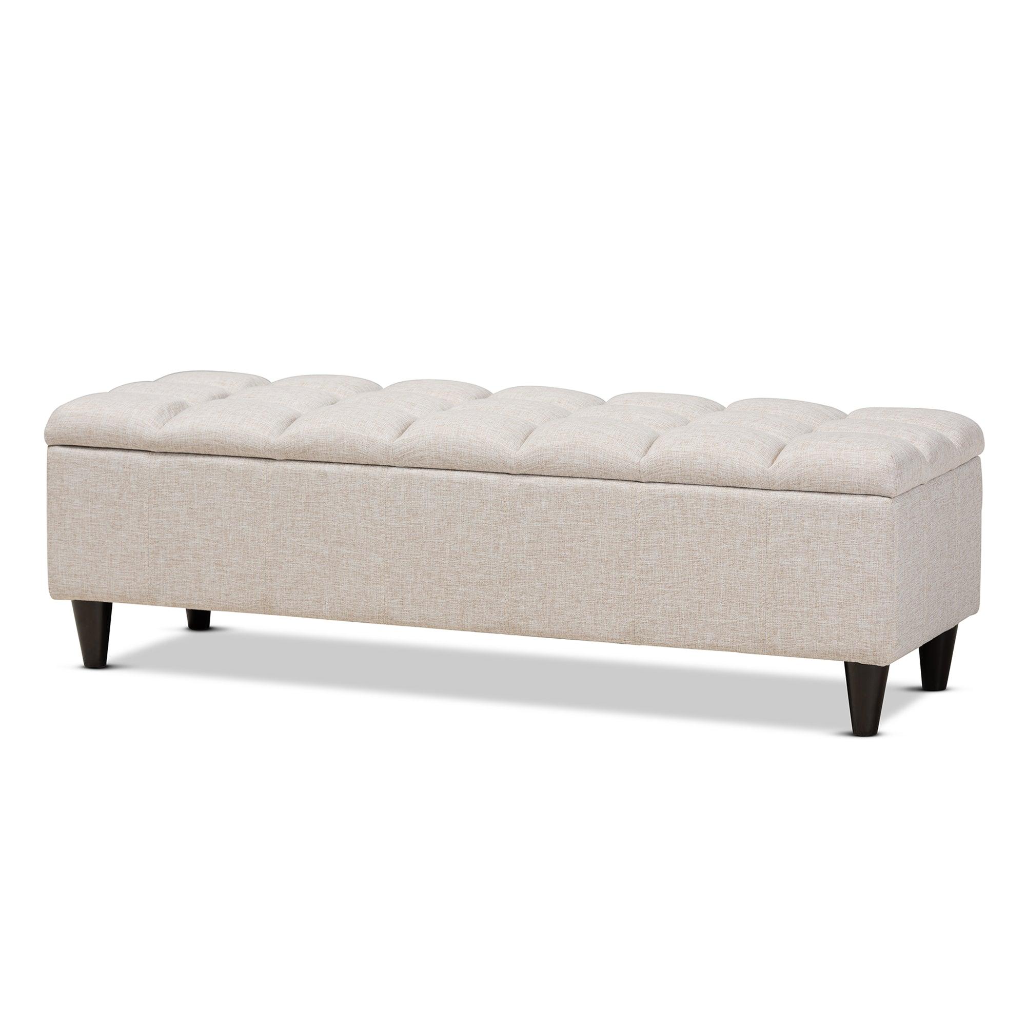 Brette Mid-Century Modern Fabric Upholstered Finished Wood Storage Bench Ottoman