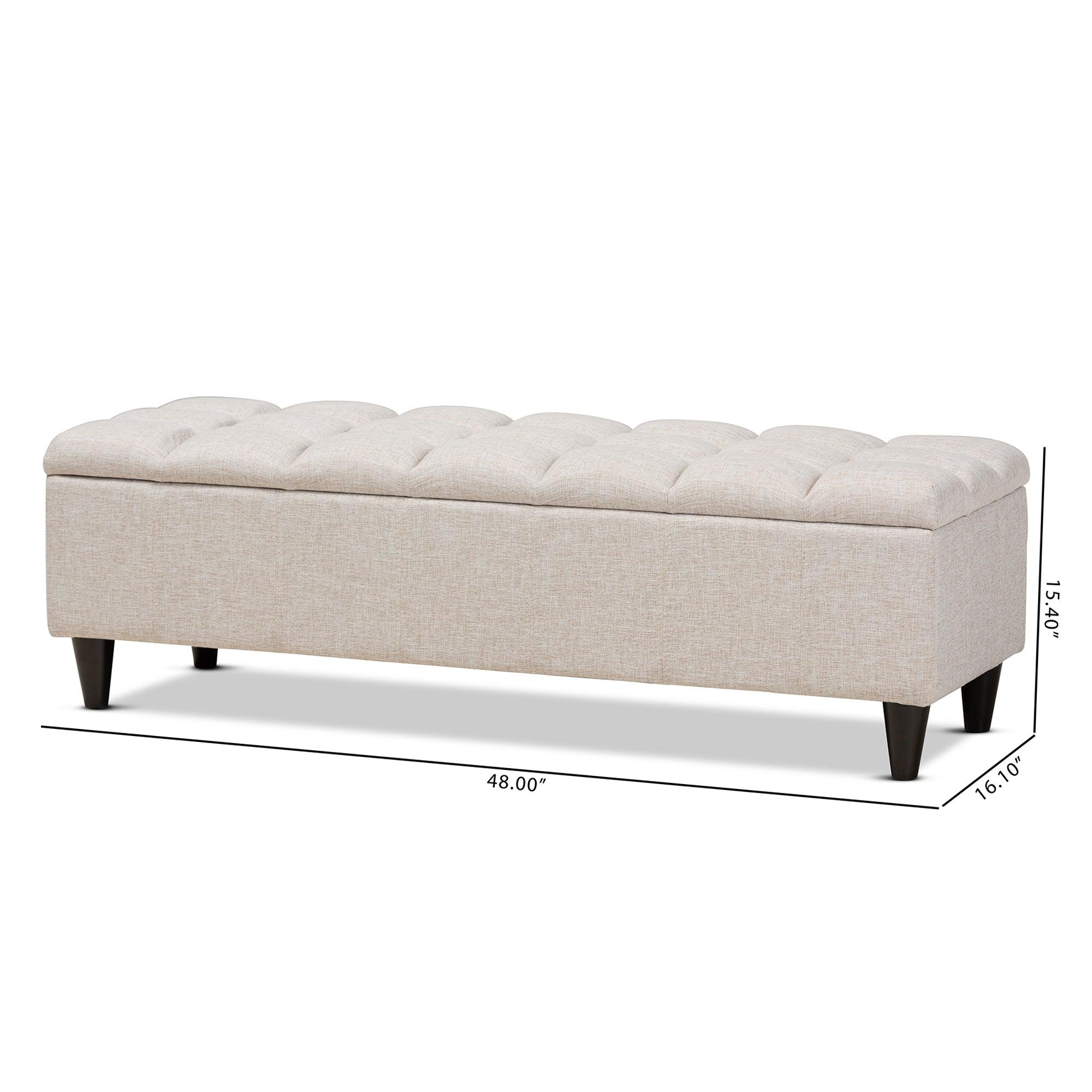 Brette Mid-Century Modern Fabric Upholstered Finished Wood Storage Bench Ottoman