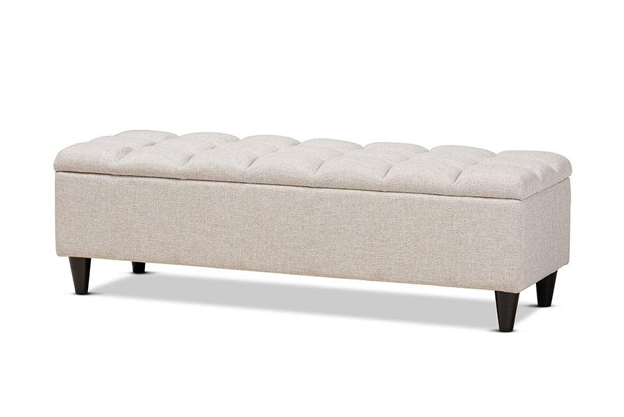 Brette Mid-Century Modern Fabric Upholstered Finished Wood Storage Bench Ottoman